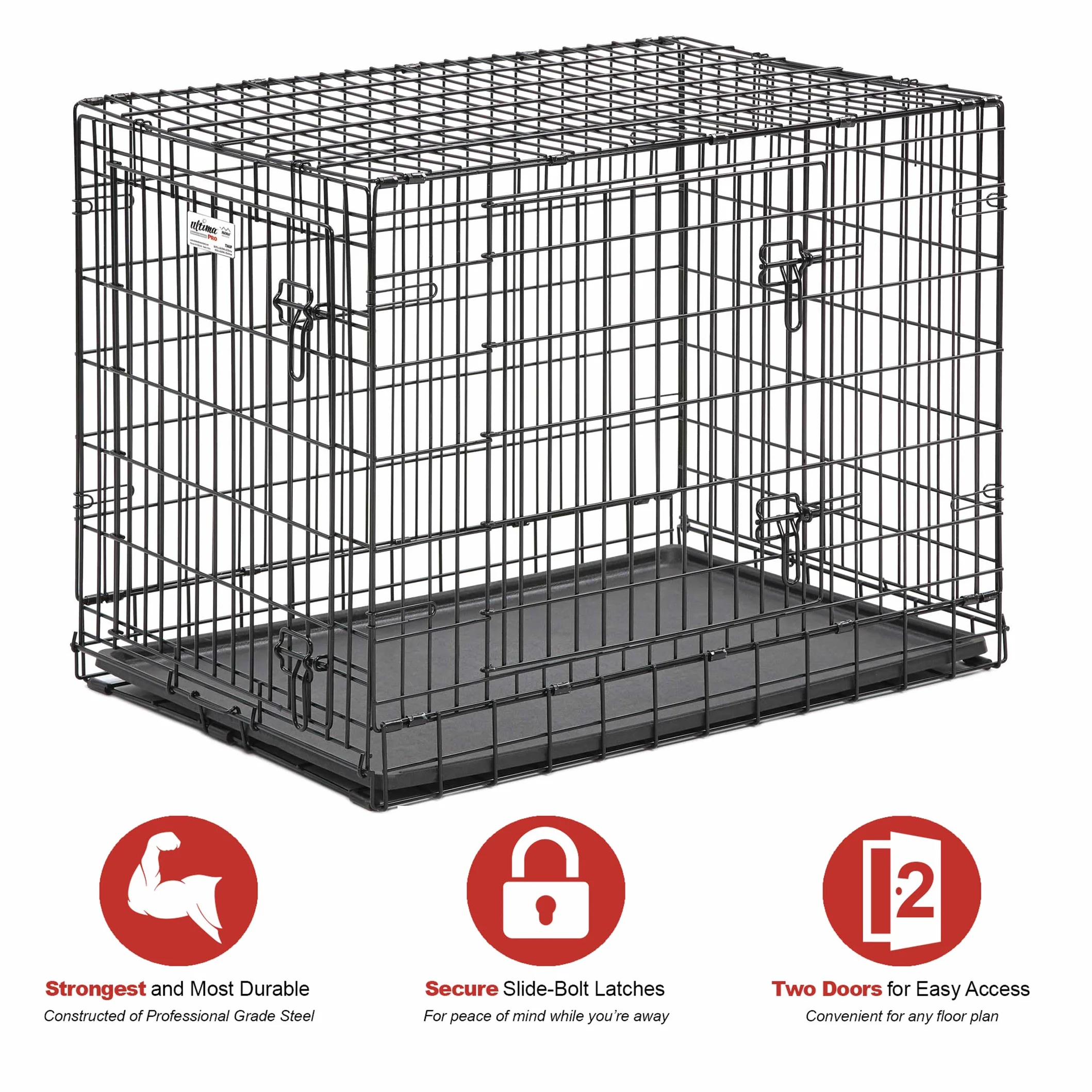 MidWest Homes for Pets MidWest Ultima Pro Series 91 cm klatka dla psa, bardzo mocna składana metalowa skrzynka dla psa z podwójnymi drzwiami z panelem dzielącym, ochrona podłogi nóżki rolek calowych i