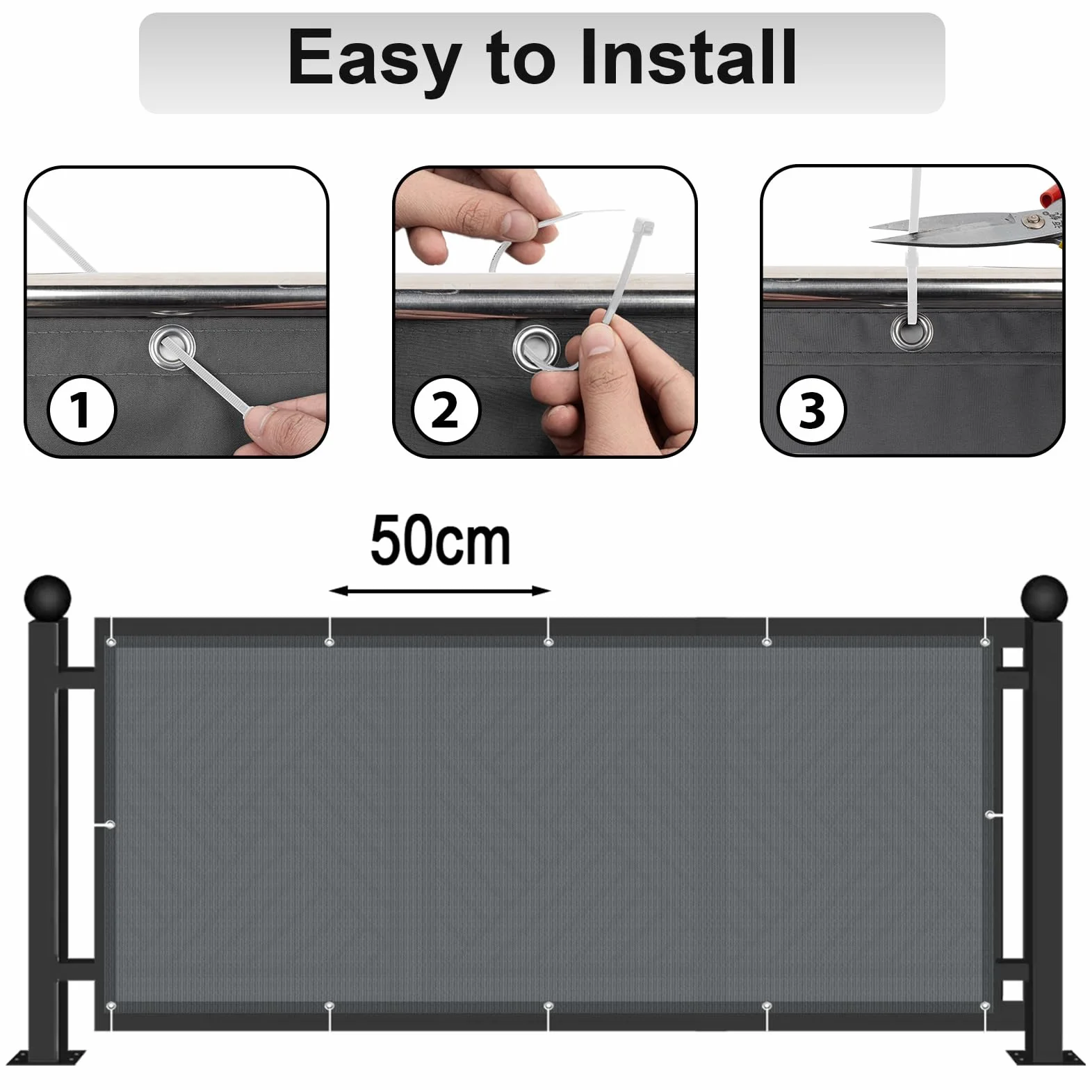 AXT SHADE Osłona Balkonowa 100x200cm Ochrona przed Wiatrem Nieprzejrzysta osłona Balkonu PES 170g/m² Ochrona przed Wiatrem i Promieniowaniem UV z oczkami i opaskami Kablowymi-Antracyt