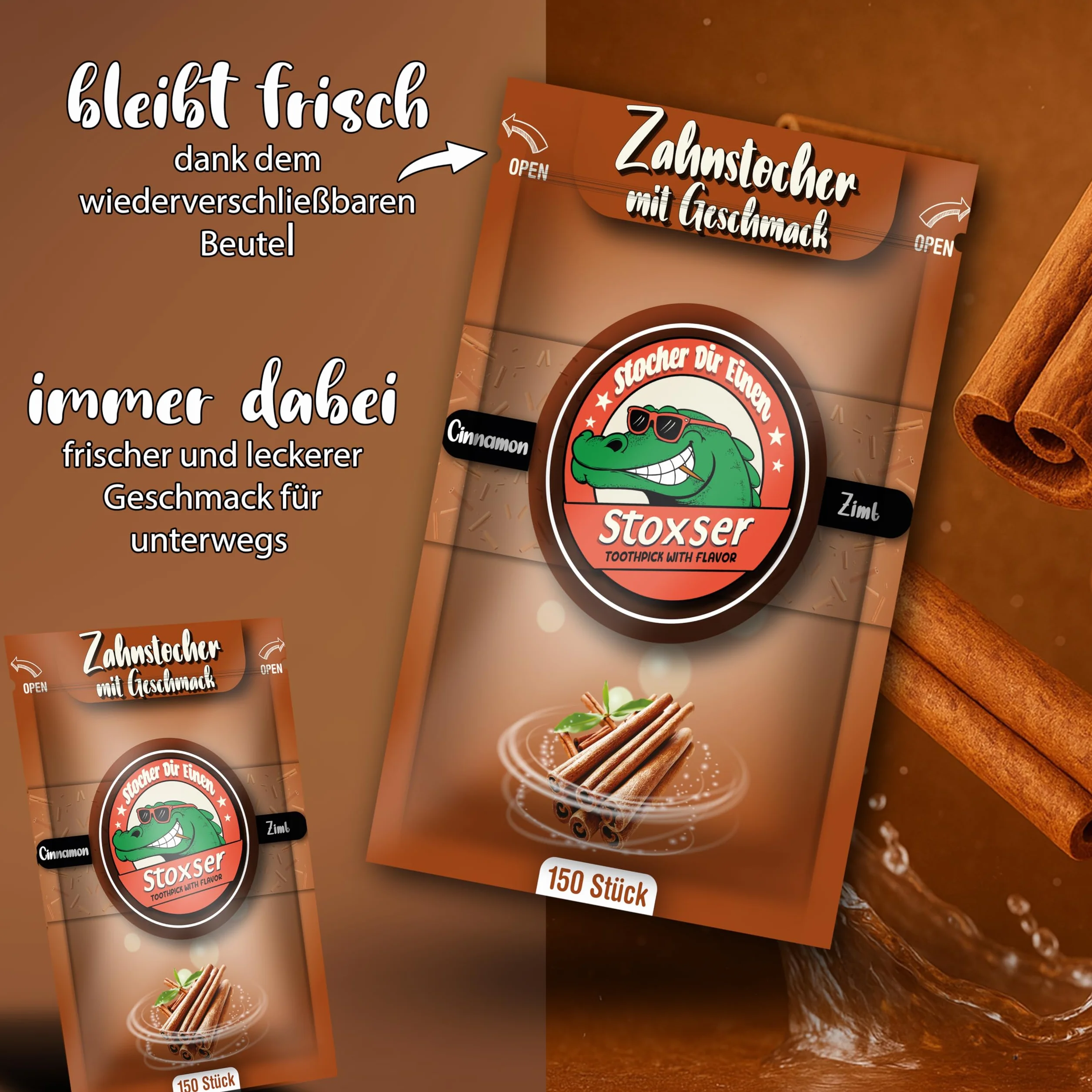 150 x wykałaczka o smaku cynamonu, rewolucja smaku, wykałaczka o smaku bez gumy do żucia, wspiera pastę do zębów, usuwanie kamienia nazębnego, nić dentystyczna, bez cukru