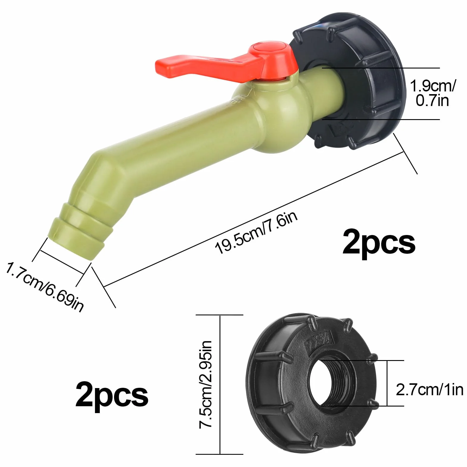 2-częściowy zestaw kranów spustowych IBC i zbiornika IBC, 1 cal kran IBC z kuleczkiem kulowym IBC do zbiornika na deszczówkę IBC, zbiornik na wodę (DN40/50)