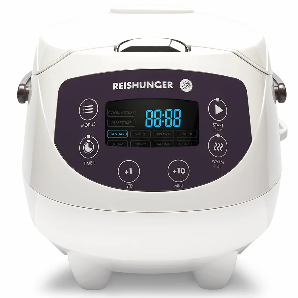 Reishunger Cyfrowy mini ryżowar i parowar w kolorze biały - Funkcja utrzymywania ciepła, minutnik & garnek premium - mały multicooker, 8 programów, 7-fazowa technologia gotowania, 1-3 osoby