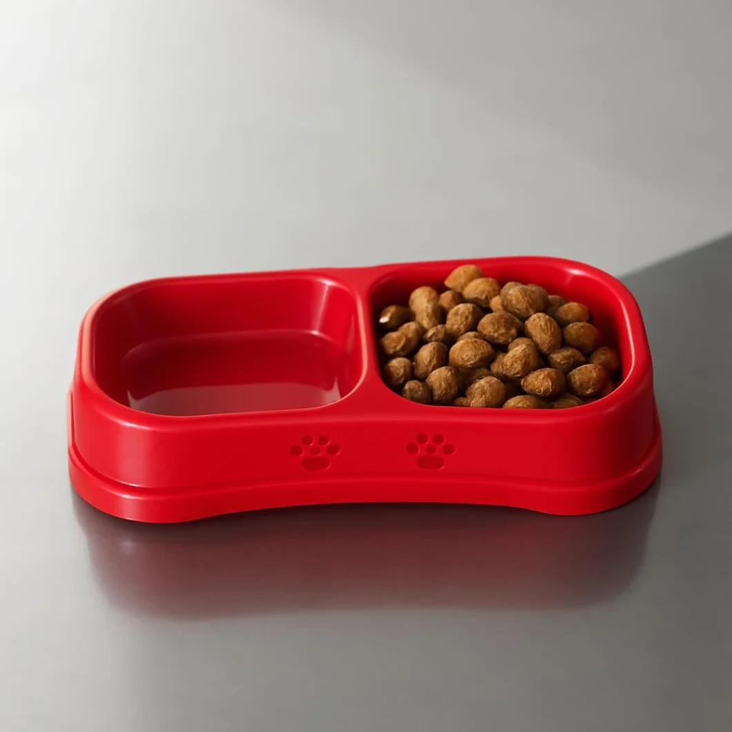 PARENCE Podwójna miska 24 x 12 x 4 cm dla psów kotów gryzoni z 2 przegródkami na suchą karmę i wodę plastik