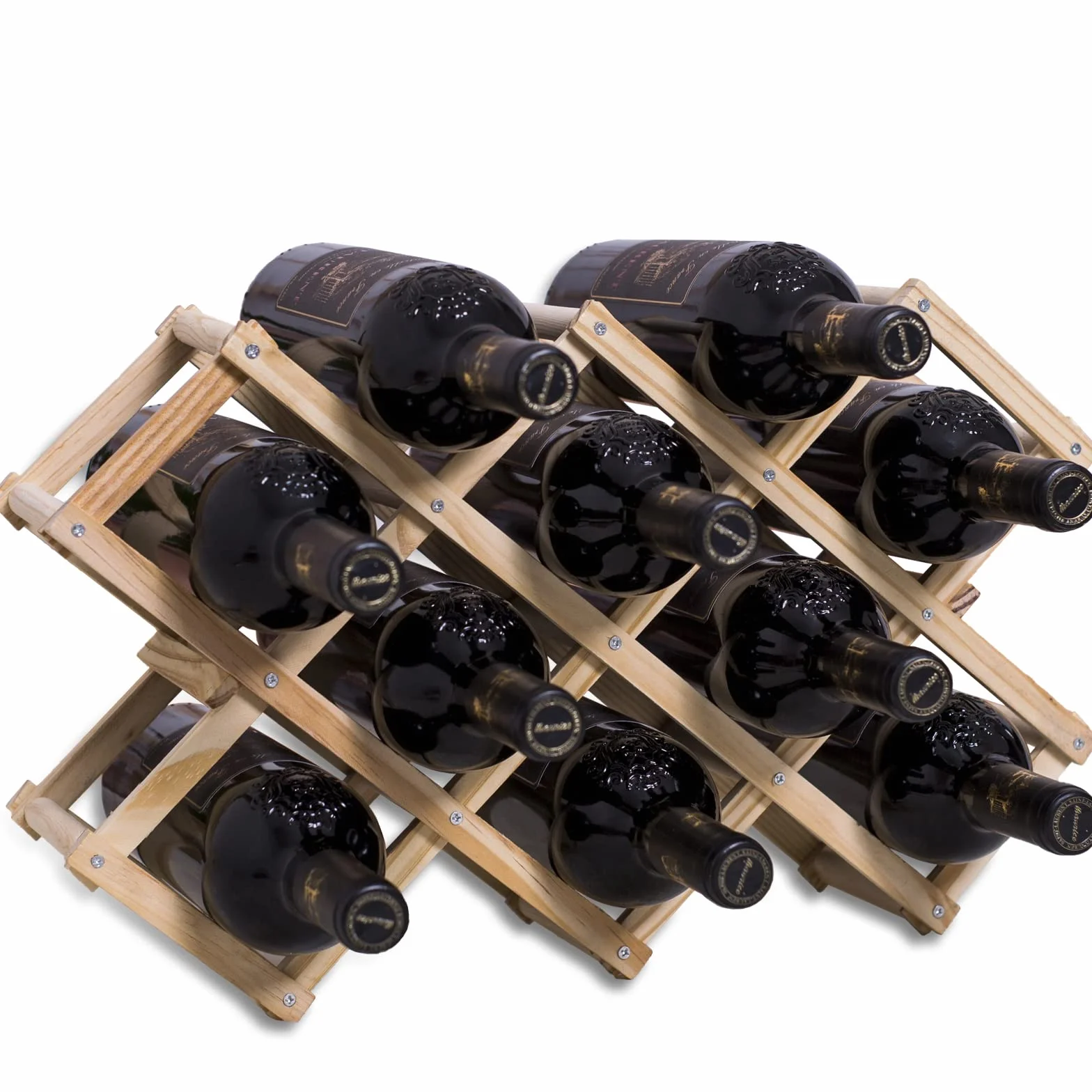 Newaner regał na wino z drewna, można układać w stos, 10 butelek, 45 x 12,5 x 31 cm, regał na butelki w stylu vintage, do przechowywania wina, ręcznie zmontowany, do barlady barowej,