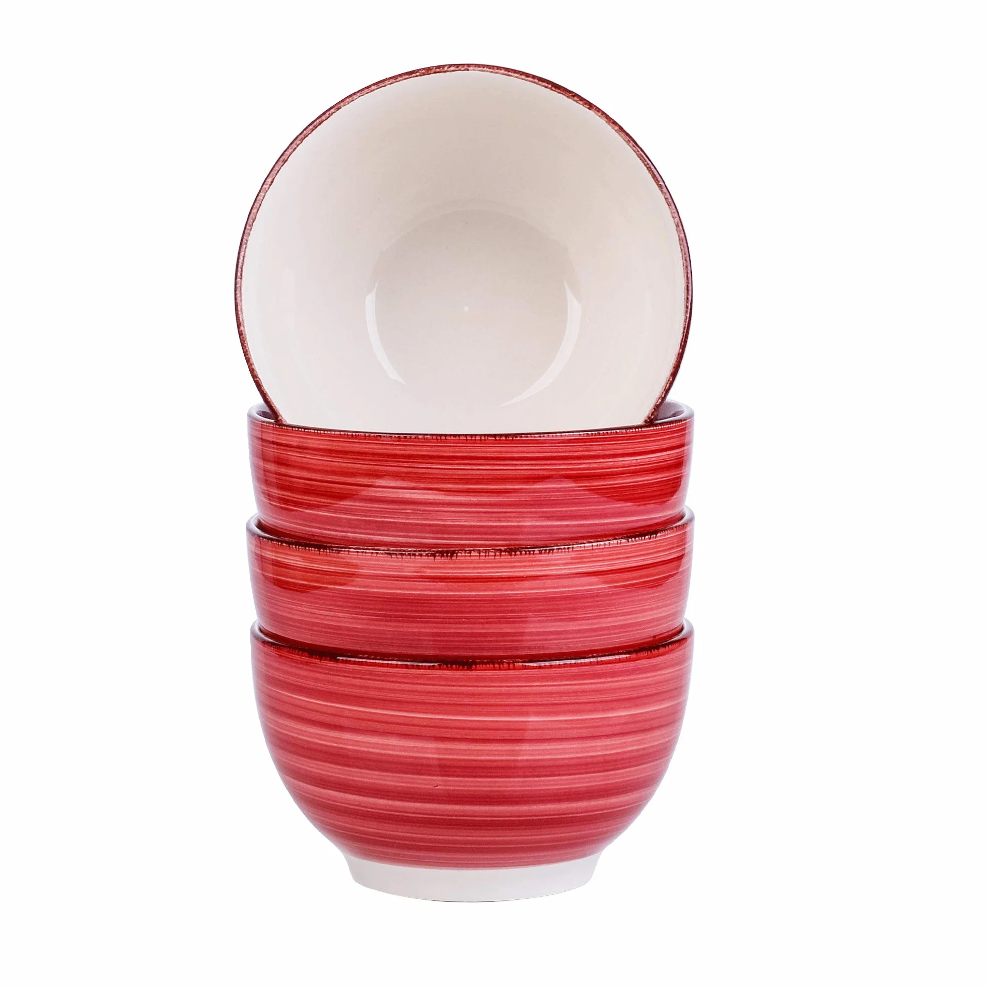 vancasso Bella Ręcznie malowana miska w stylu rustykalnym o średnicy 14 cm i pojemności 750 ml, duża miska na płatki śniadaniowe, ramen, zupę, owoce, makaron, w stylu rustykalnym, czerwona, zestaw 4 szt.