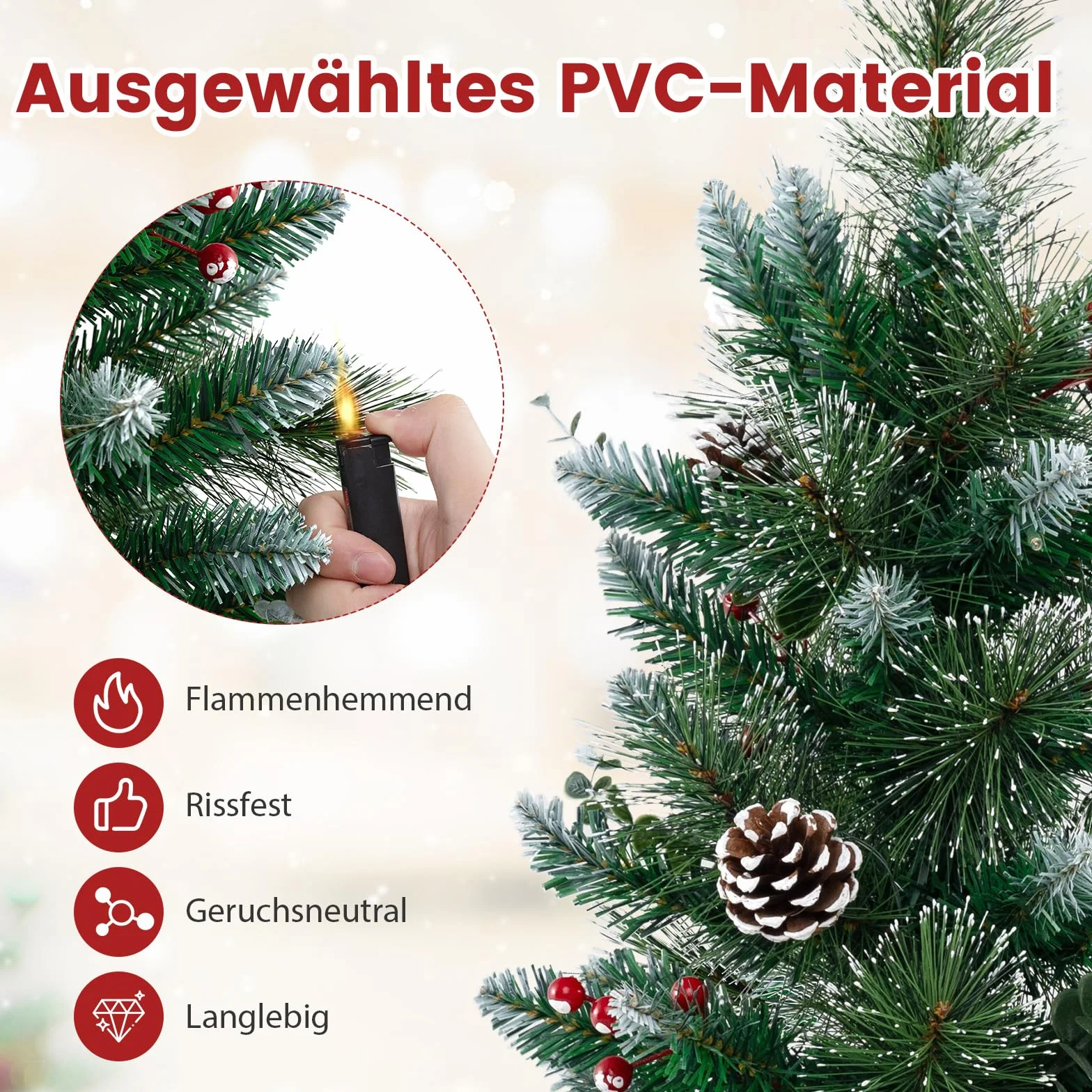 COSTWAY Sztuczna choinka 90 cm z oświetleniem, mała choinka w doniczce, choinka stołowa z 20 diodami LED, 8 trybów, timer, jagody i szyszki jodłowe do dekoracji bożonarodzeniowej