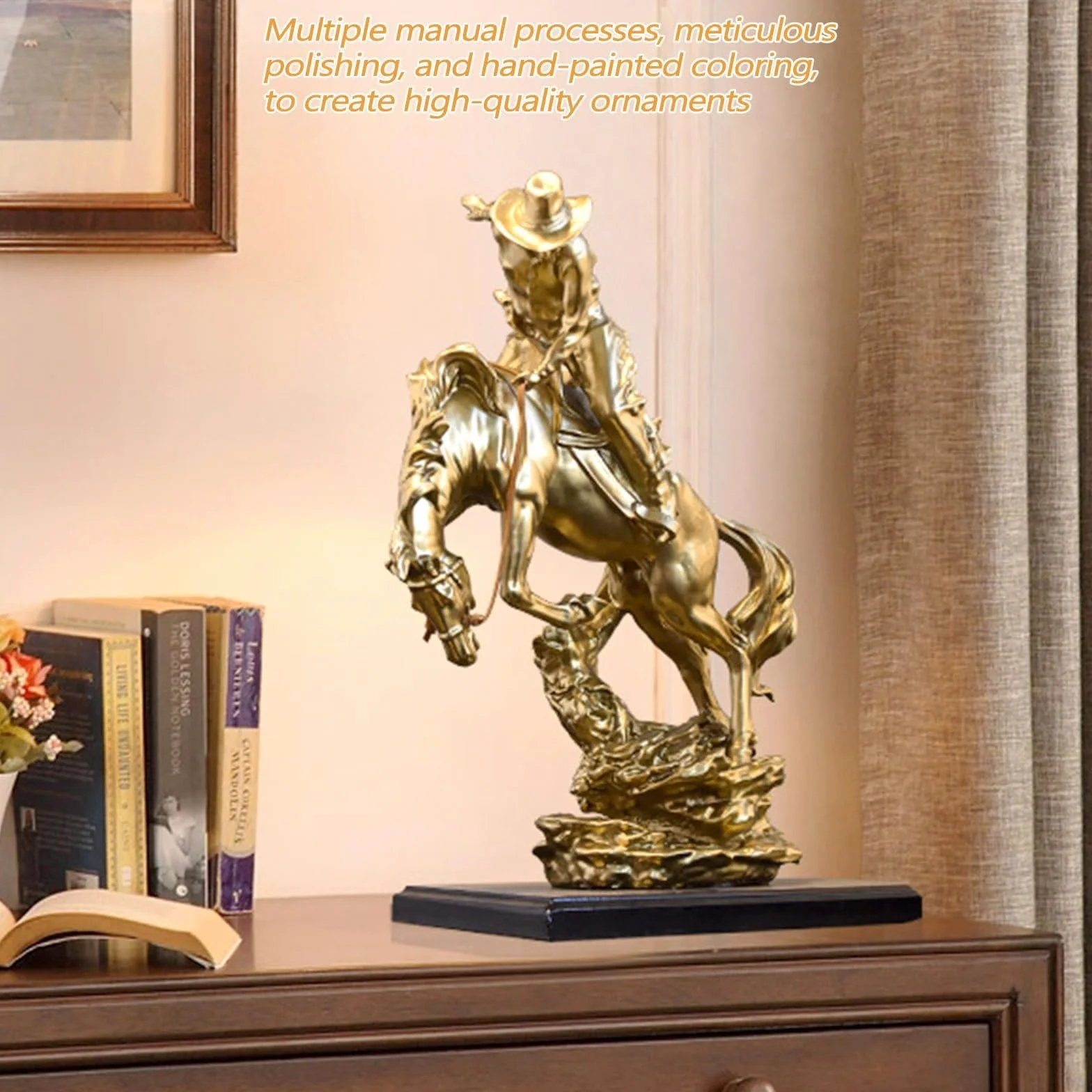 Artystyczna statuetka - ozdobna rzeźba - zachodni kowboj jadący koń statuetka rycerza wojownika figurka z żywicy kolekcja Bucking Bronco statua, figurka artystyczna kolekcja prezentów do