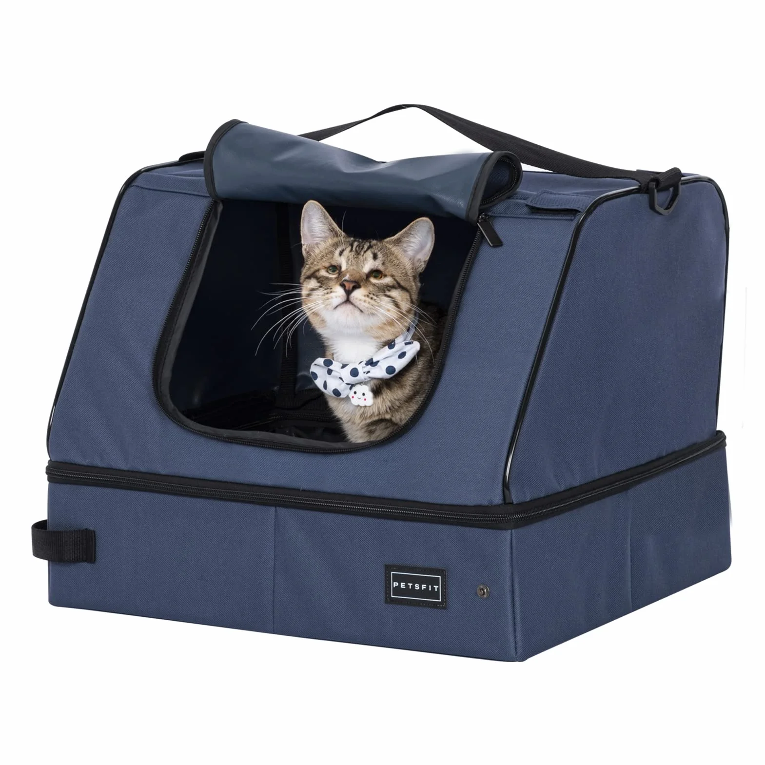 Petsfit Składana kuweta podróżna dla kota z pokrywką, przenośna, wodoodporna, niebieska 44x33x34 cm