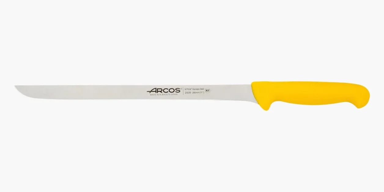 Arcos 293900 seria 2900 - szynka do krojenia nóż - ostrze nitrm 280 mm (11 cali) - uchwyt polipropylenowy żółty kolor, stal nierdzewna 18/8
