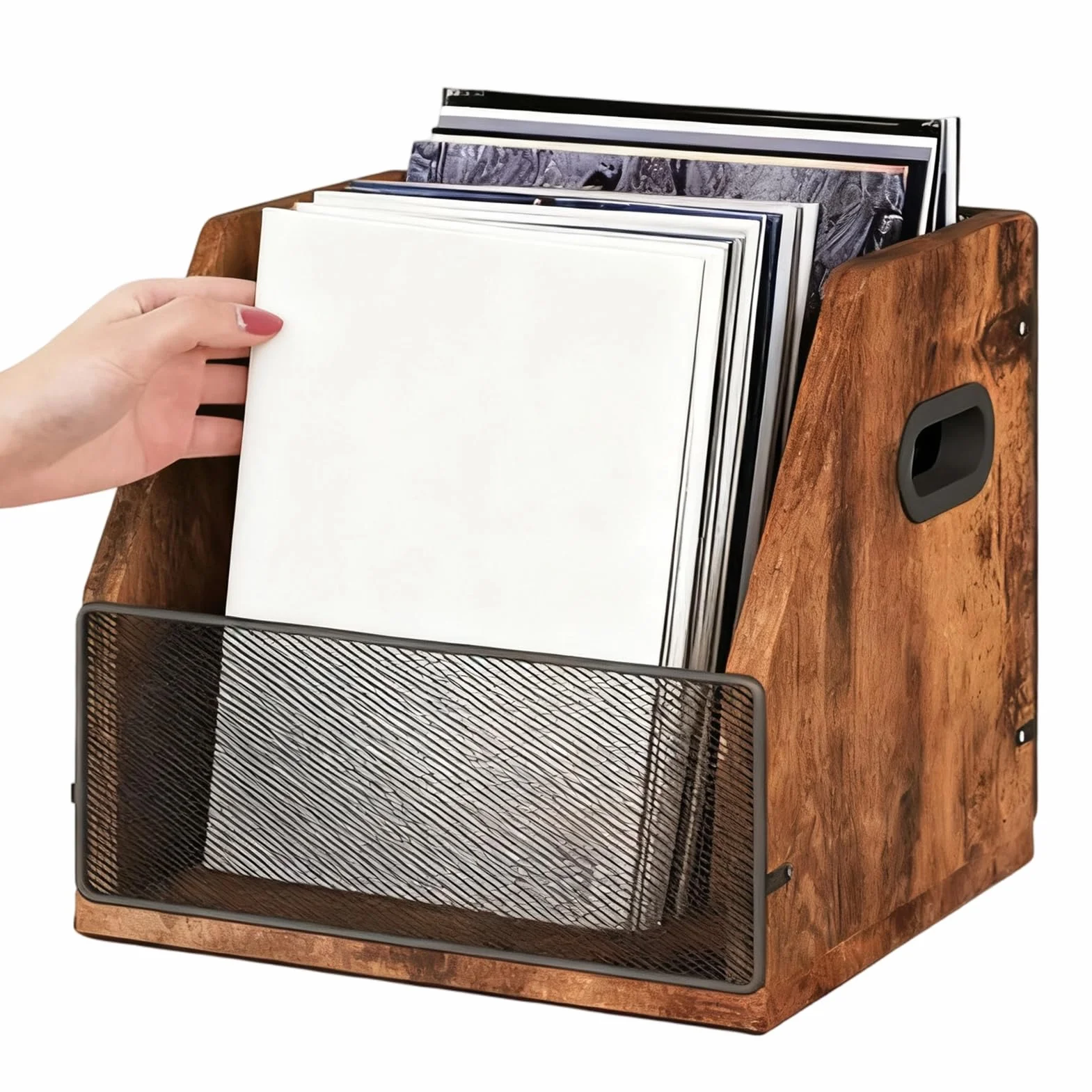 Pudełko Do Przechowywania Płyt Drewniane W Retro O Dużej Pojemności | Ścienny Biurkowy Pojemnik do Przechowywania Albumów Dla Miłośników Muzyki i Kolekcjonerów do Salonu Sypialni