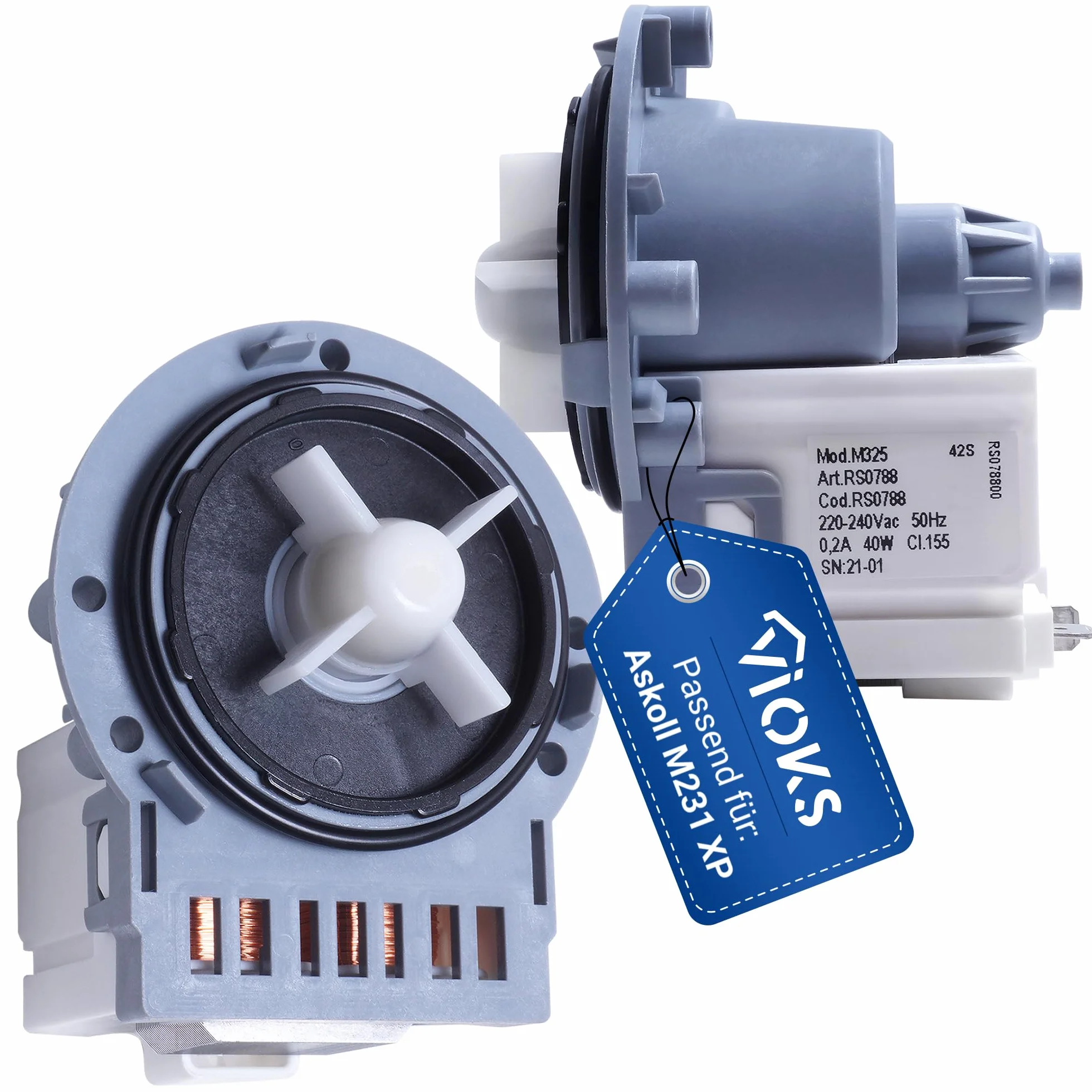 VIOKS Pompa do ścieków AEG Whirlpool Zanussi, 2 sztuki, 40 W, zapasowa pompa spustowa do Askoll M231 XP 290735 290875 AEG Electrolux 53188943574