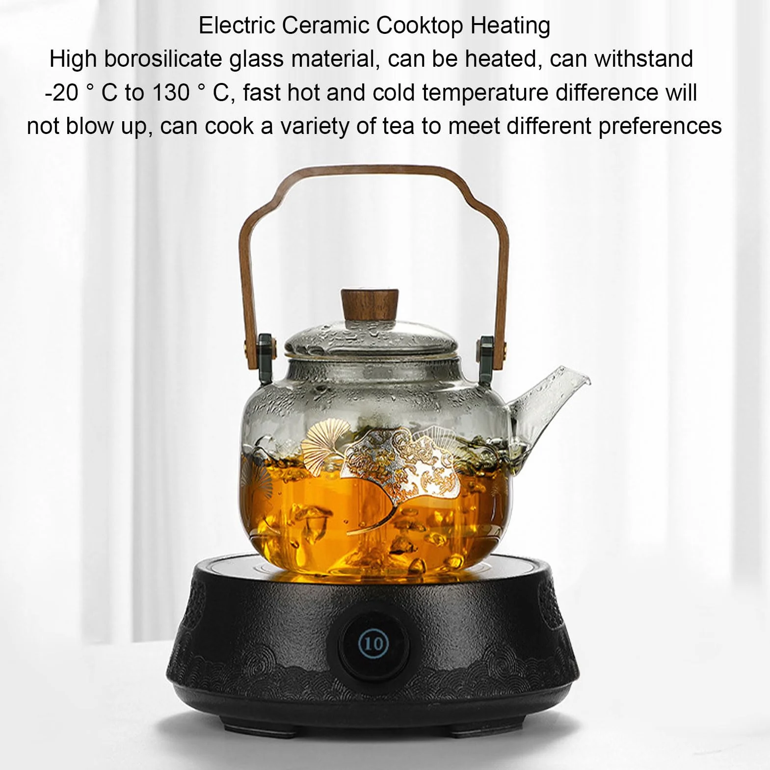 Szklany Czajniczka z Wyjmowanymi Infuzorami 900 Ml Wysoka Borokrzewnik Kuchenna Bezpieczna Herbata Kettle Drewniana Rączka przezroczystą pokrywkę, na luźną herbatę, Kemping Produku