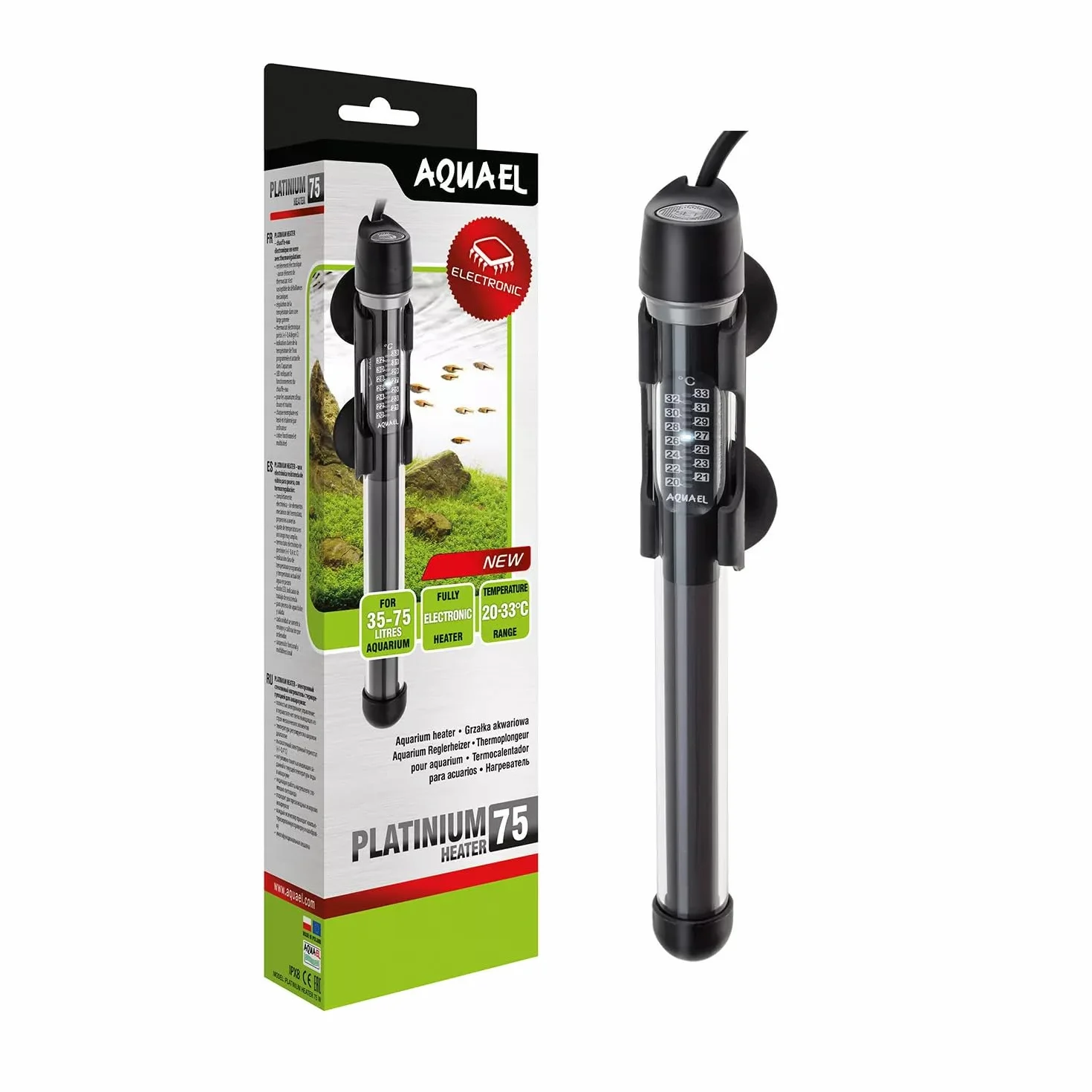 Grzałka Platinium Heater 75 W do akwarium słodkowodnego 35-75 l z termostatem