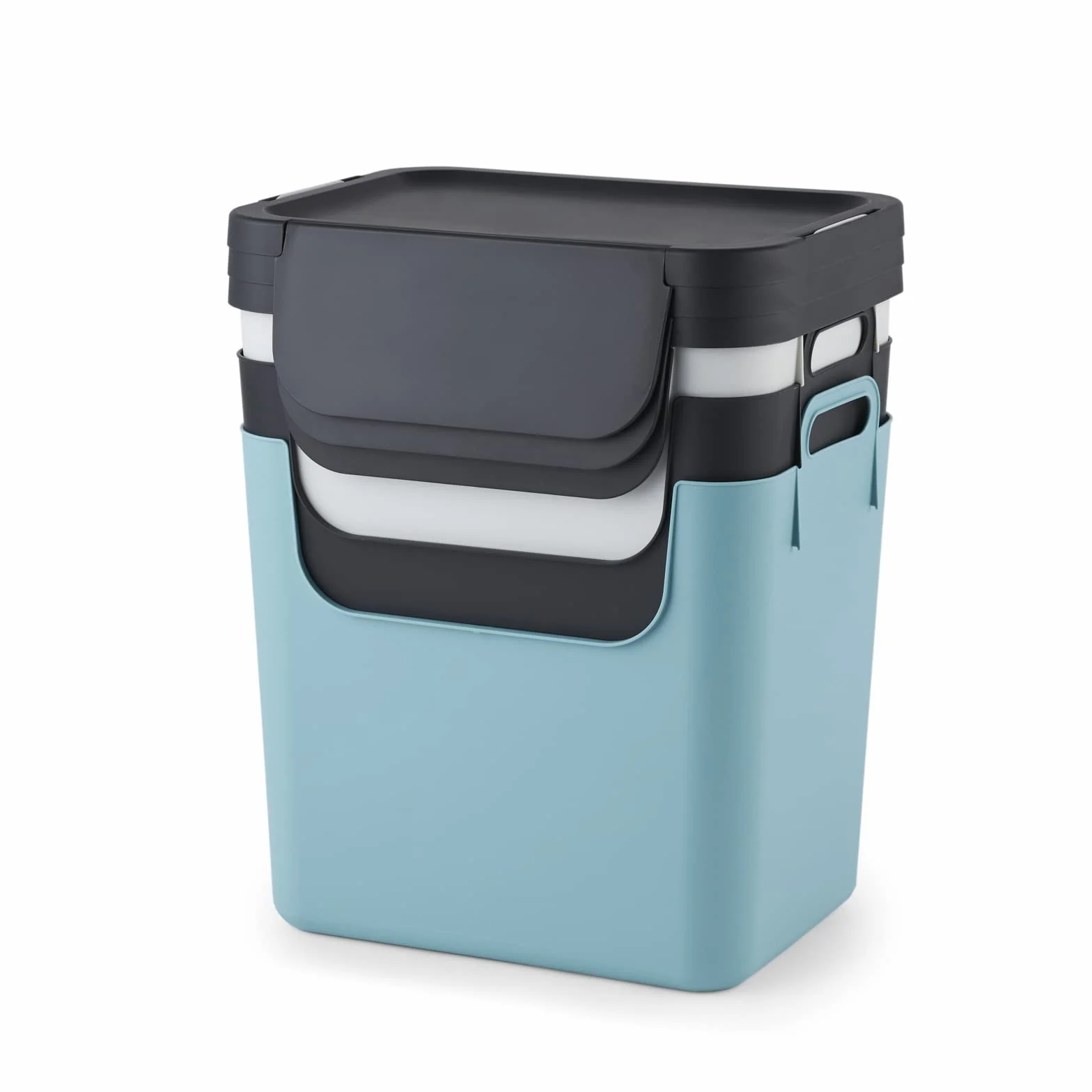 Jive system segregacji śmieci, zestaw 3 sztuk, 30 l, do kuchni, tworzywo sztuczne (z recyklingu PP), ciemnoszary/biały/zielony, 3 x 30 l (39,8 x 29,8 x 50,1 cm)