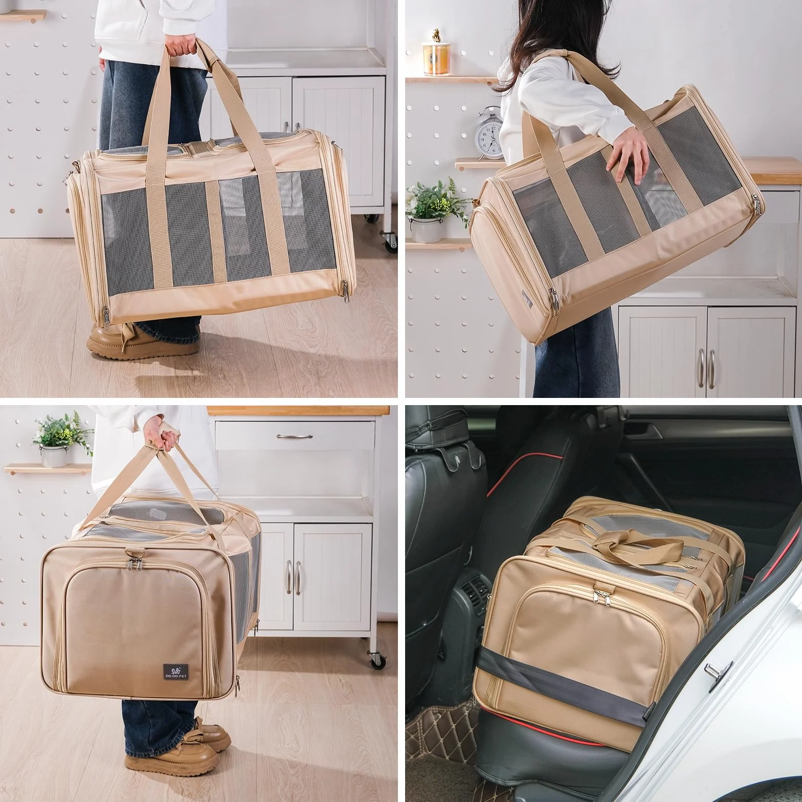 XXL transporter dla kotów i małych psów do 15 kg składany rozszerzalny 53 x 43 x 33 cm beżowy