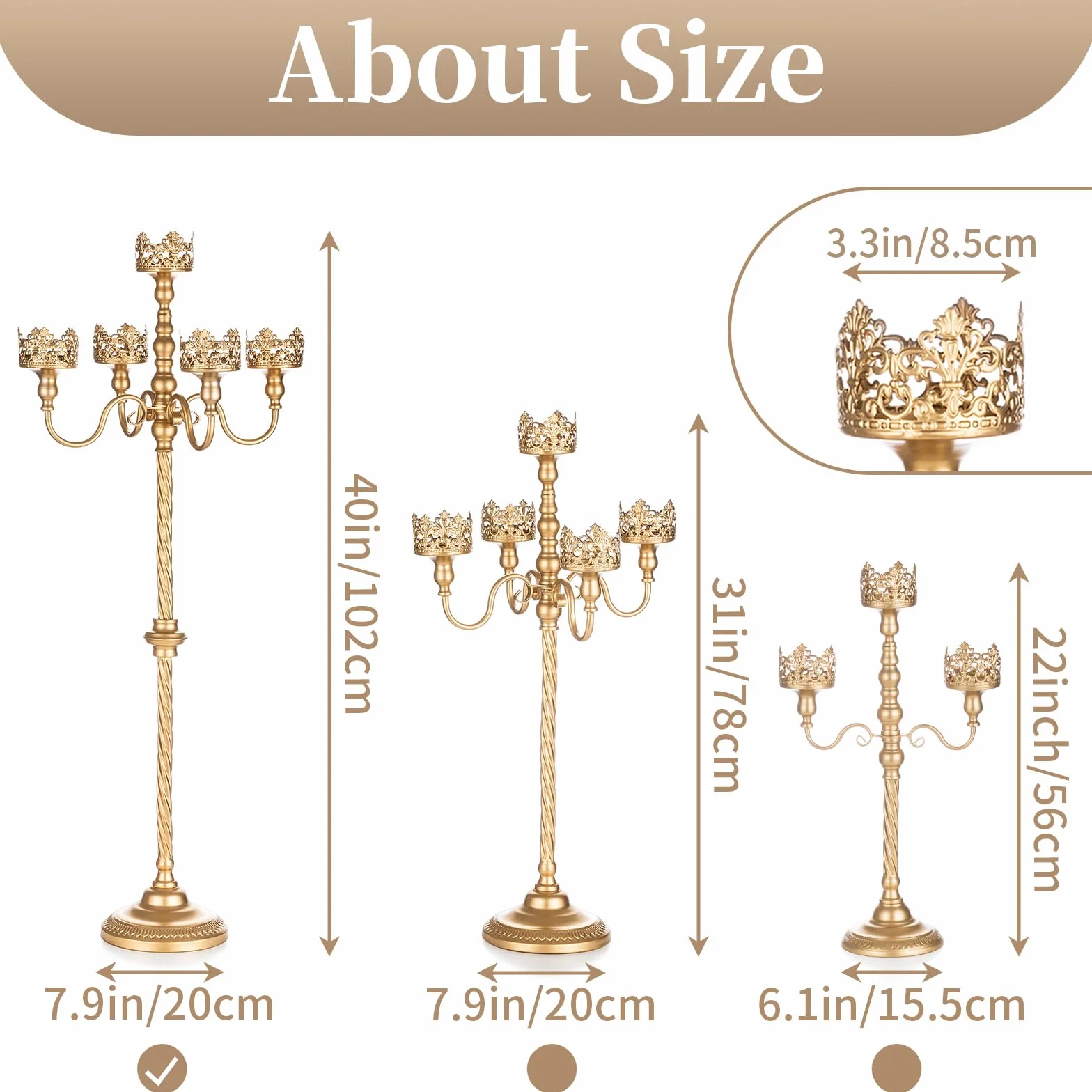 Sziqiqi Candelabra 102 cm 5-ramienny złoty metalowy świecznik do dekoracji ślubnych – stojaki na świece podłogowe na świece filarowe, antyczne elementy centralne, stojak na kwiaty na wydarzenia,