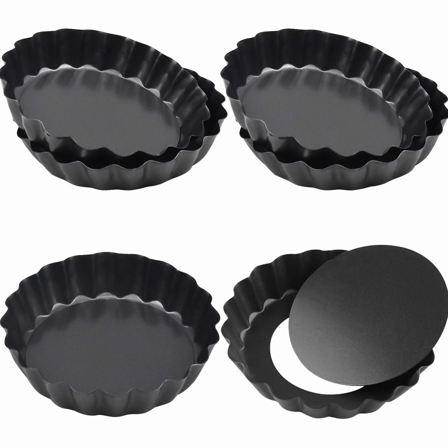 6 sztuk foremek do tarte, 10 cm, mini foremka do quiche z podnoszonym dnem, mała forma do pieczenia, okrągła, nieprzywierająca powłoka do ciasta owocowego, 10 cm