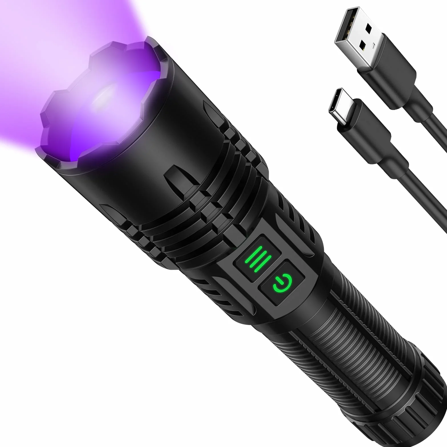 Latarka LED z UV 395nm 2w1, Doładowywana, Ekstremalnie Jasna, Długa żywotność baterii, wodoodporna, z zoomem, 6 trybów światła ultrafioletowego/czarnego do outdooru, wykrywania moczu zwierząt