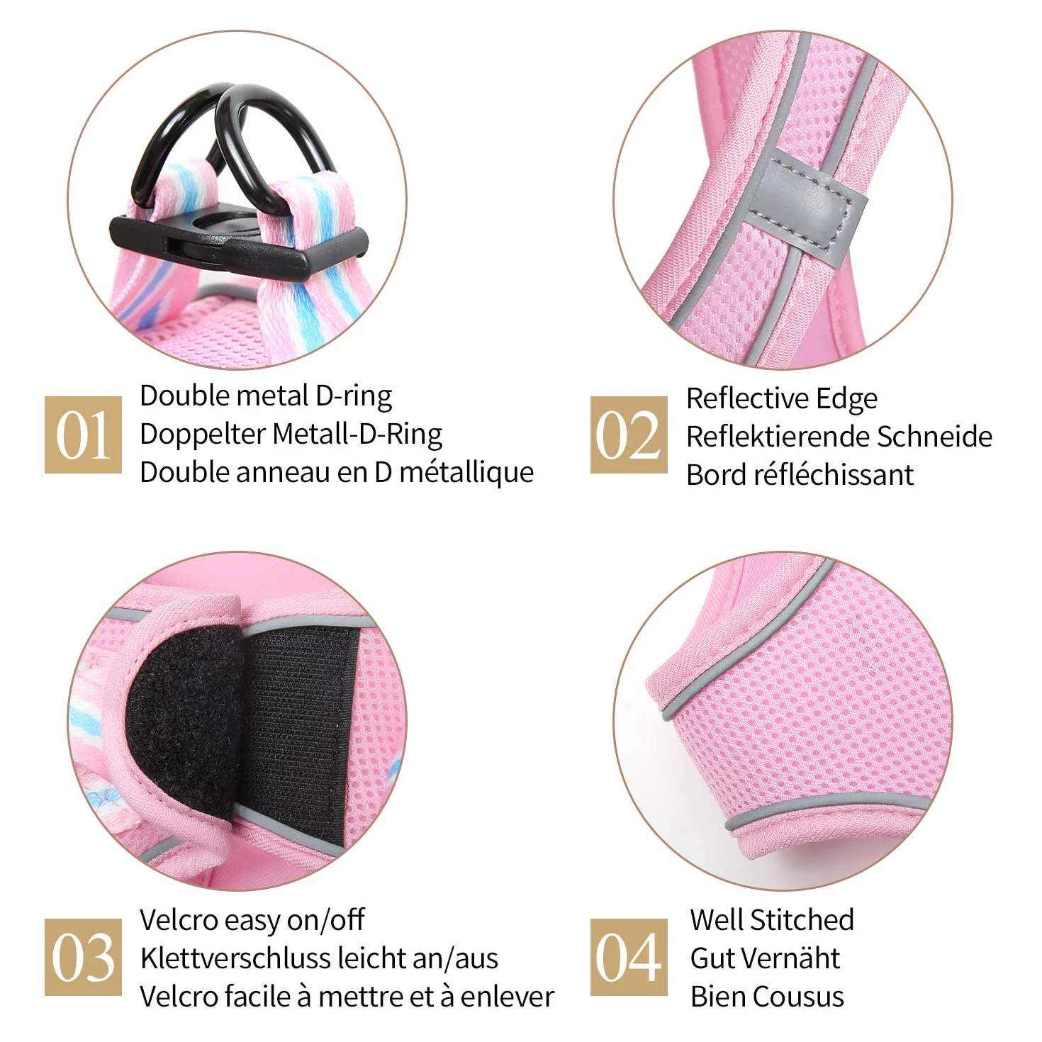 HEELE Uprząż dla małego psa Step-in Air Reflective Mesh Regulowana, różowa, M