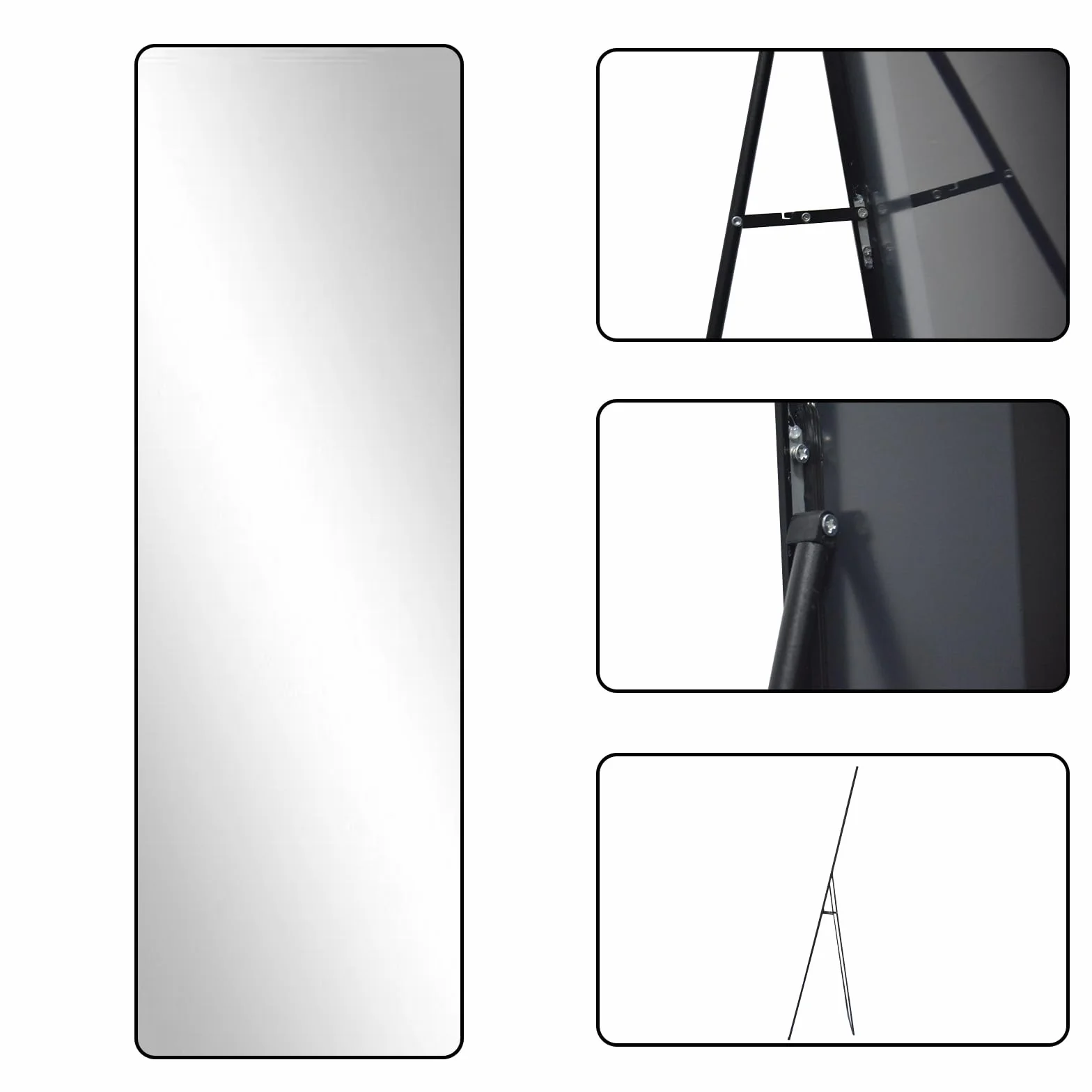 Kapler Łukowe lustro stojące, 160 x 53 cm, duże lustro czarne, lustro na całe ciało, okrągłe lustro do montażu na ścianie, do montażu na ścianie, dekoracja salonu