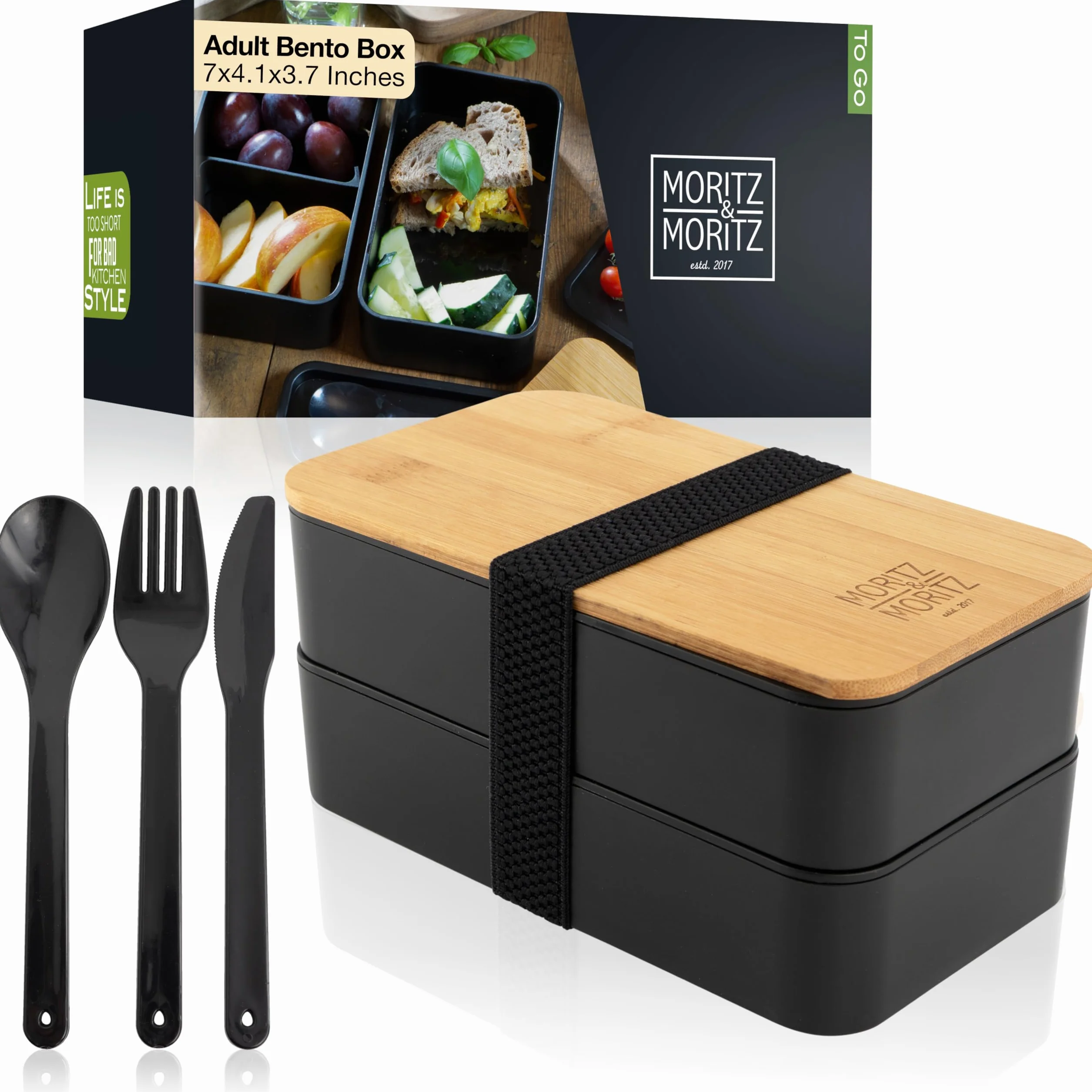 Moritz & Moritz Bento Box japoński – idealne pudełko na lunch dla dorosłych i dzieci – pudełko na kanapki z przegródkami – idealne do pracy, szkoły i w podróży