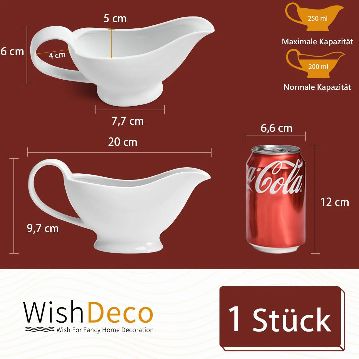 WishDeco Ceramiczna sosjerka, porcelana, sosjerka z dzióbkiem do ust, sosów, sałatek, dzbanków do śmietany, bulion mleczny, czarny pieprz, biały, 20 ml