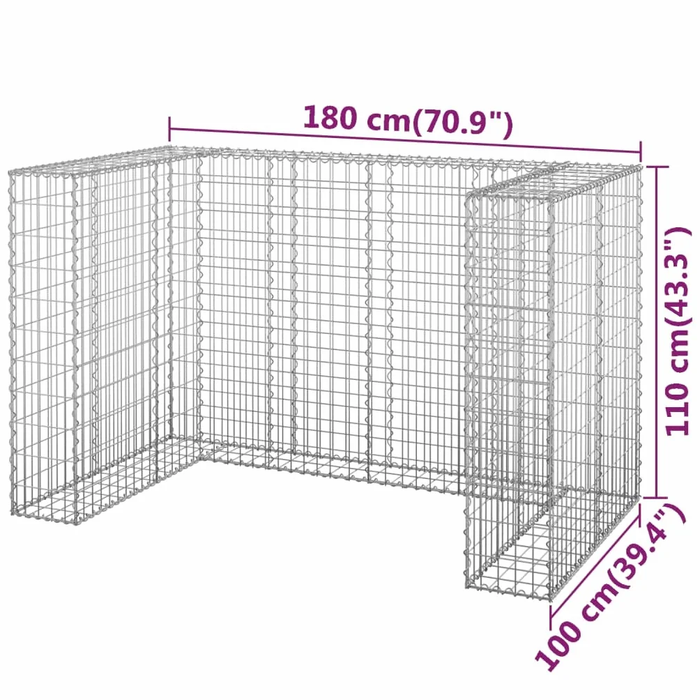 vidaXL Gabionowa osłona do koszy na śmieci, stal, 180x100x110 cm, osłona kosza na śmieci, osłona do kosza na śmieci, gabion, osłony koszy na śmieci