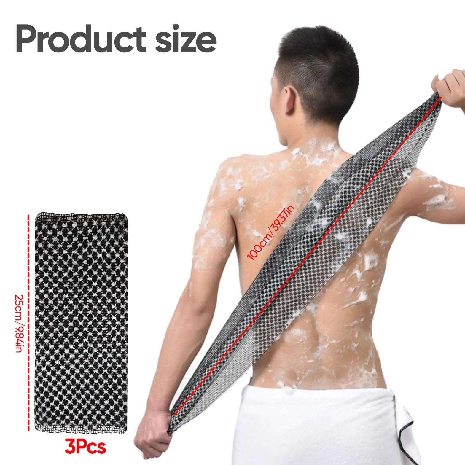 3 pcs japanese exfoliating shower towel | exfoliating towel, Extra-Long | Suitable for Sensitive and Rough Skin