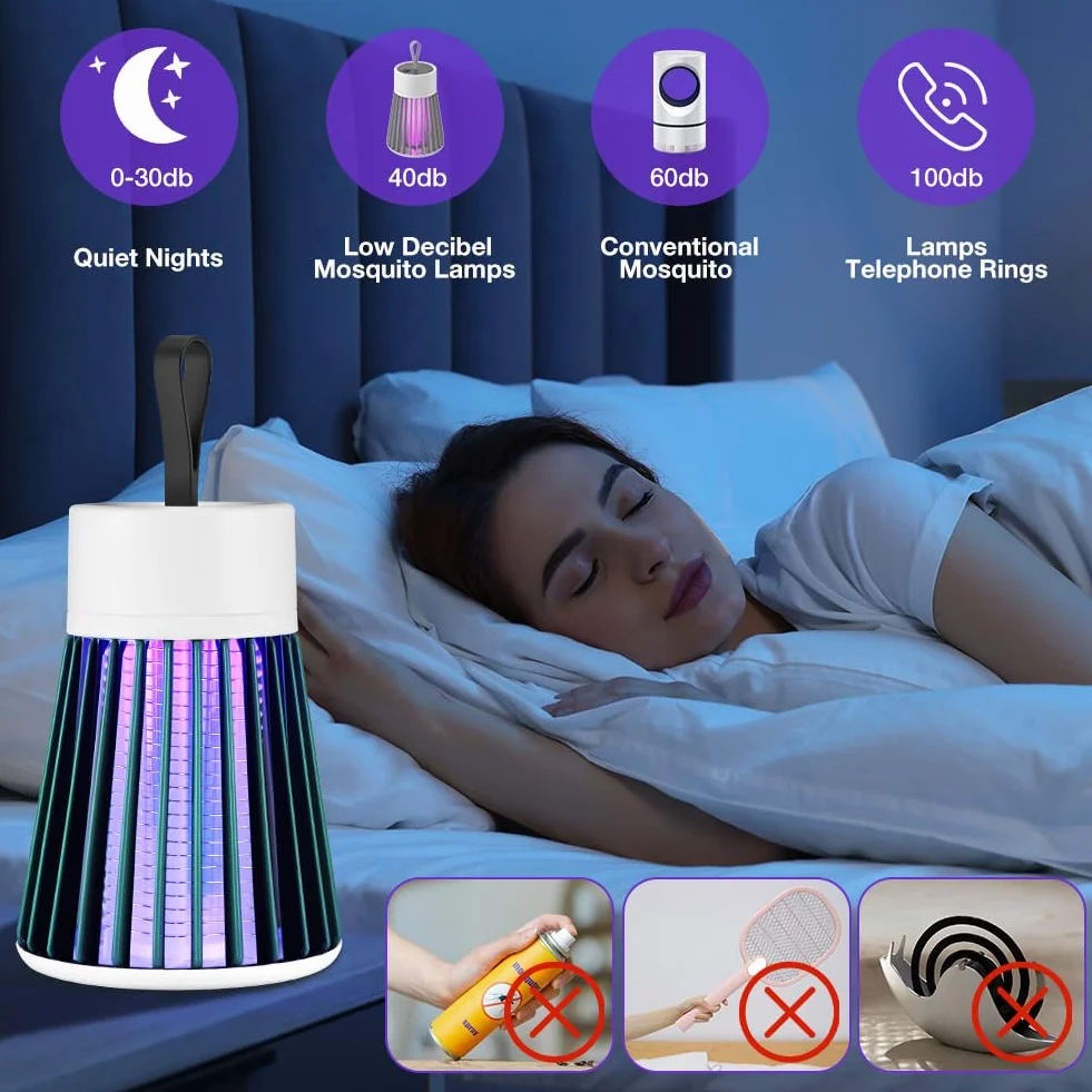 URAQT Elektryczny niszczyciel owadów, lampa na komary 5W 2000V pułapka na komary, ochrona przed komarami, USB, 2 w 1 Elektryczny niszczyciel owadów z lampką nocną na owady, wewnątrz i na zewnątrz