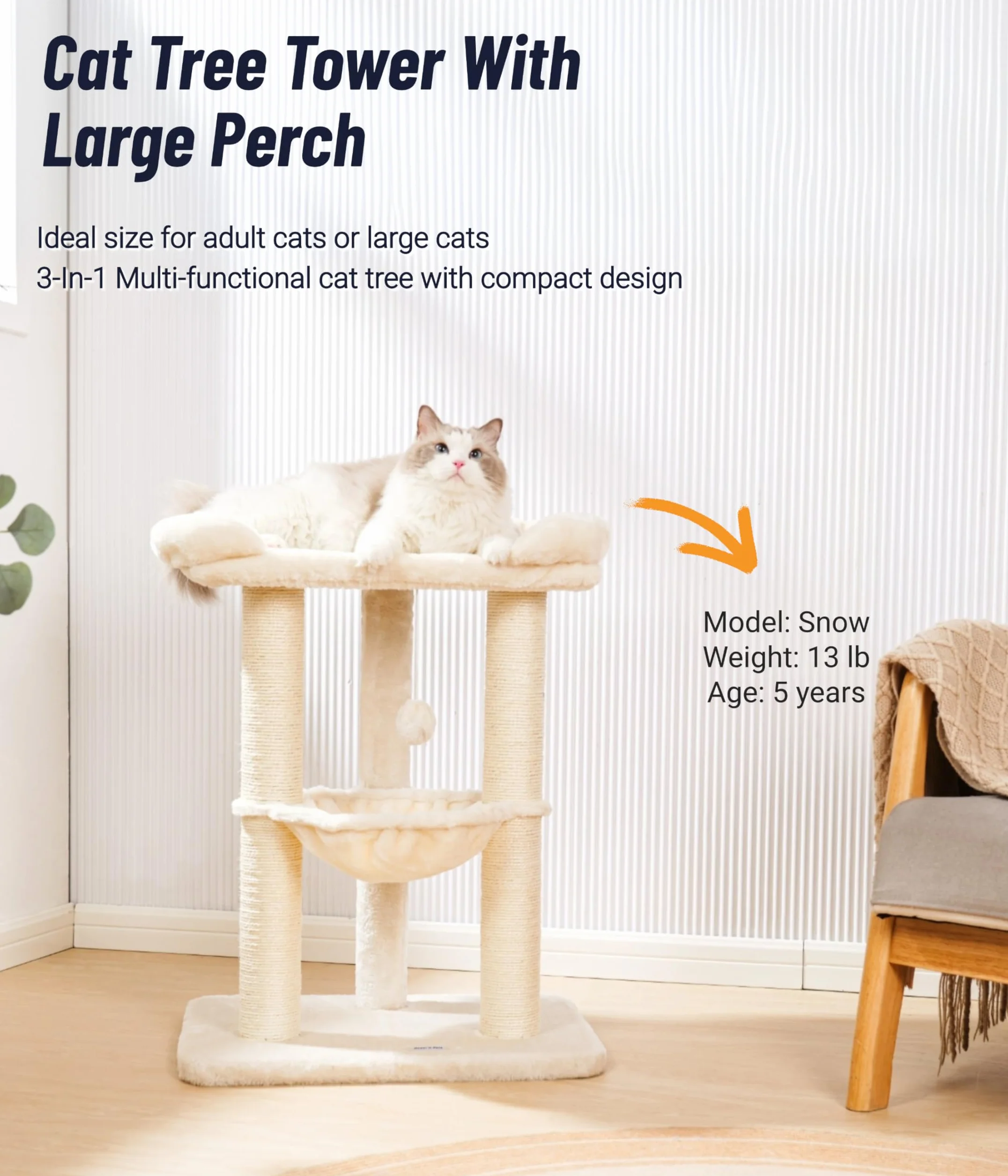 Happi N Pets Duża wieża dla kotów 71 cm drapak sizalowy z hamakiem dla dużych kotów Maine Coon