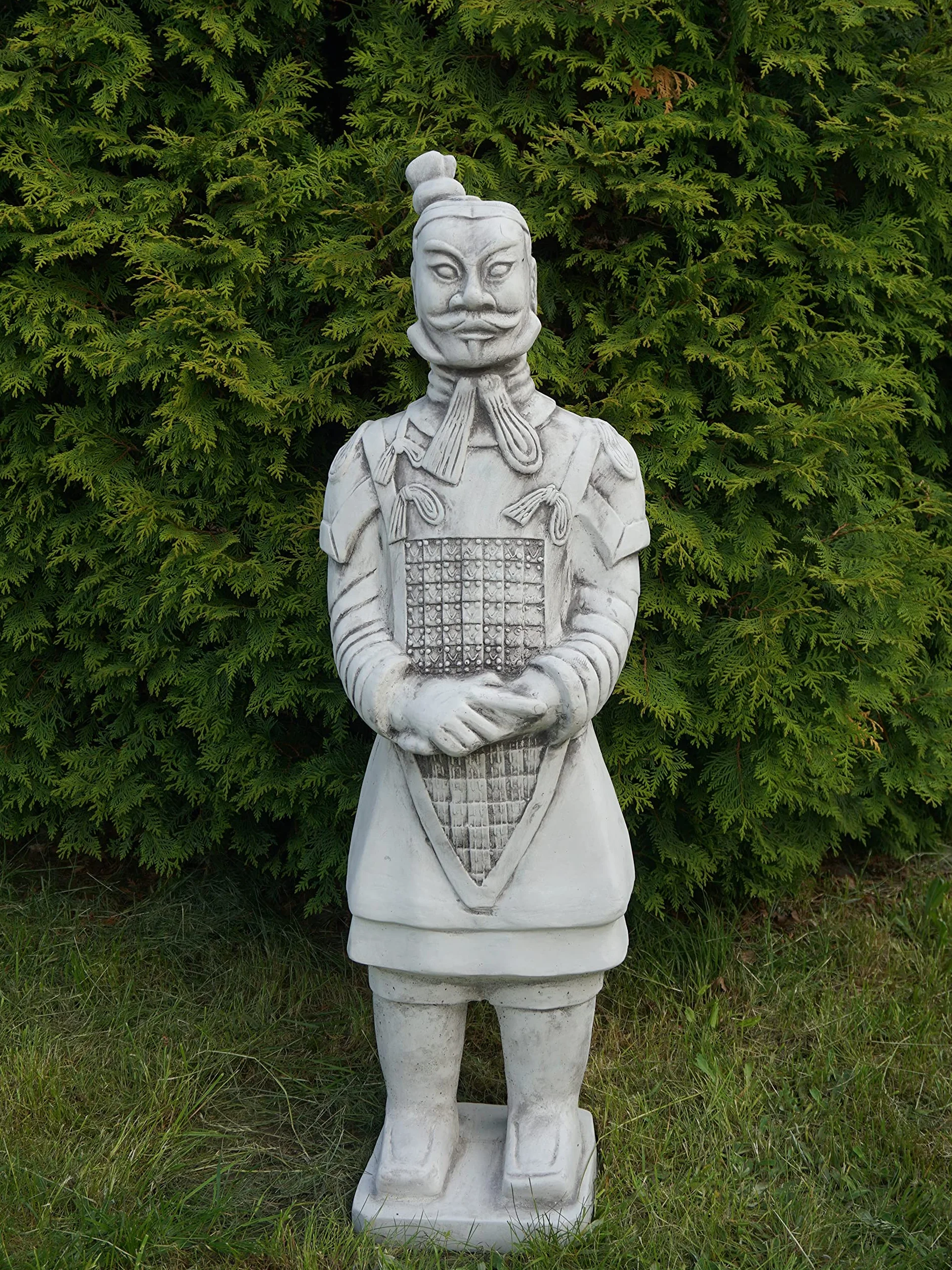 gartendekoparadies.de Statuetka chińskiego wojownika z terakoty, figurka z kamienia, wys. 107 cm, 75 kg, szara, odporna na mróz z odlewu kamiennego, do użytku na zewnątrz