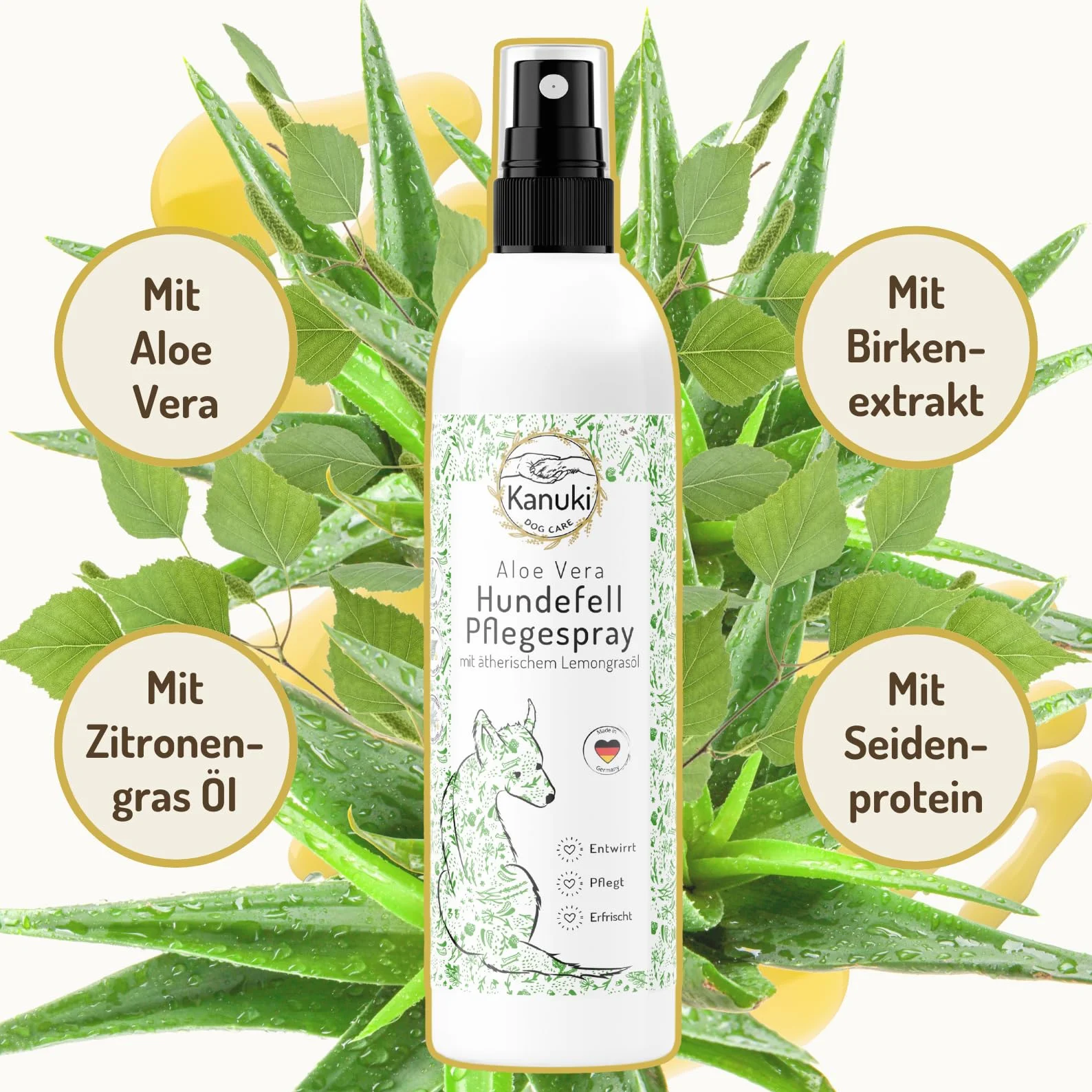 Spray do pielęgnacji sierści psa 200 ml z olejkiem z trawy cytrynowej i aloesem