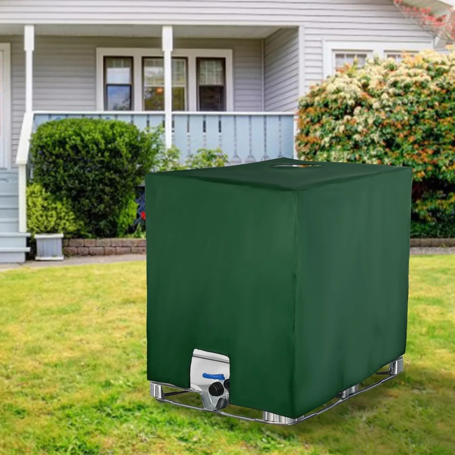 IBC osłona zbiornika na wodę, pyłoszczelna, ochrona przed promieniowaniem UV, plandeka ochronna, nadaje się do zbiornika IBC 1000 l (120 x 100 x 116 cm, zielona)