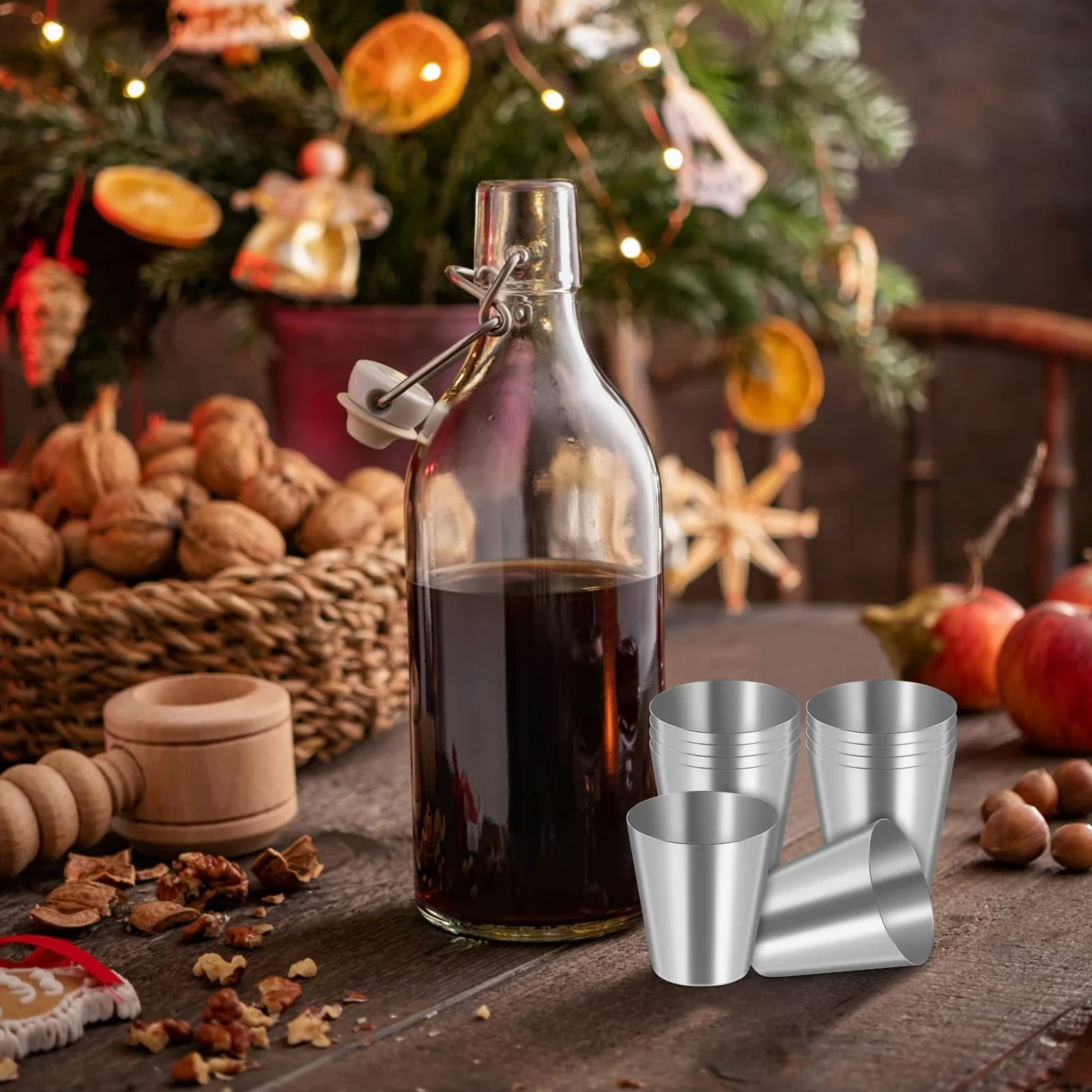 Dokeno 12 kieliszków do szotów, 30 ml metalowe przenośne szklanki Grappa, etui skórzane na piknik i kemping