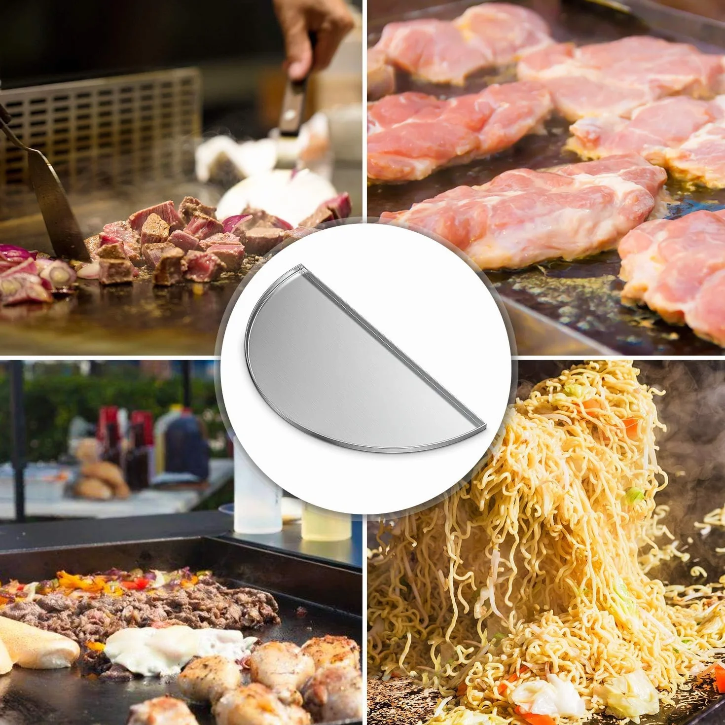 onlyfire Φ46,2 cm półfalowa płyta grillowa ze stali nierdzewnej do grilla gazowego i węglowego, ceramiczna płyta grillowa Kamado Joe i grilla, 46,2 x 22,9 x 1,4 cm