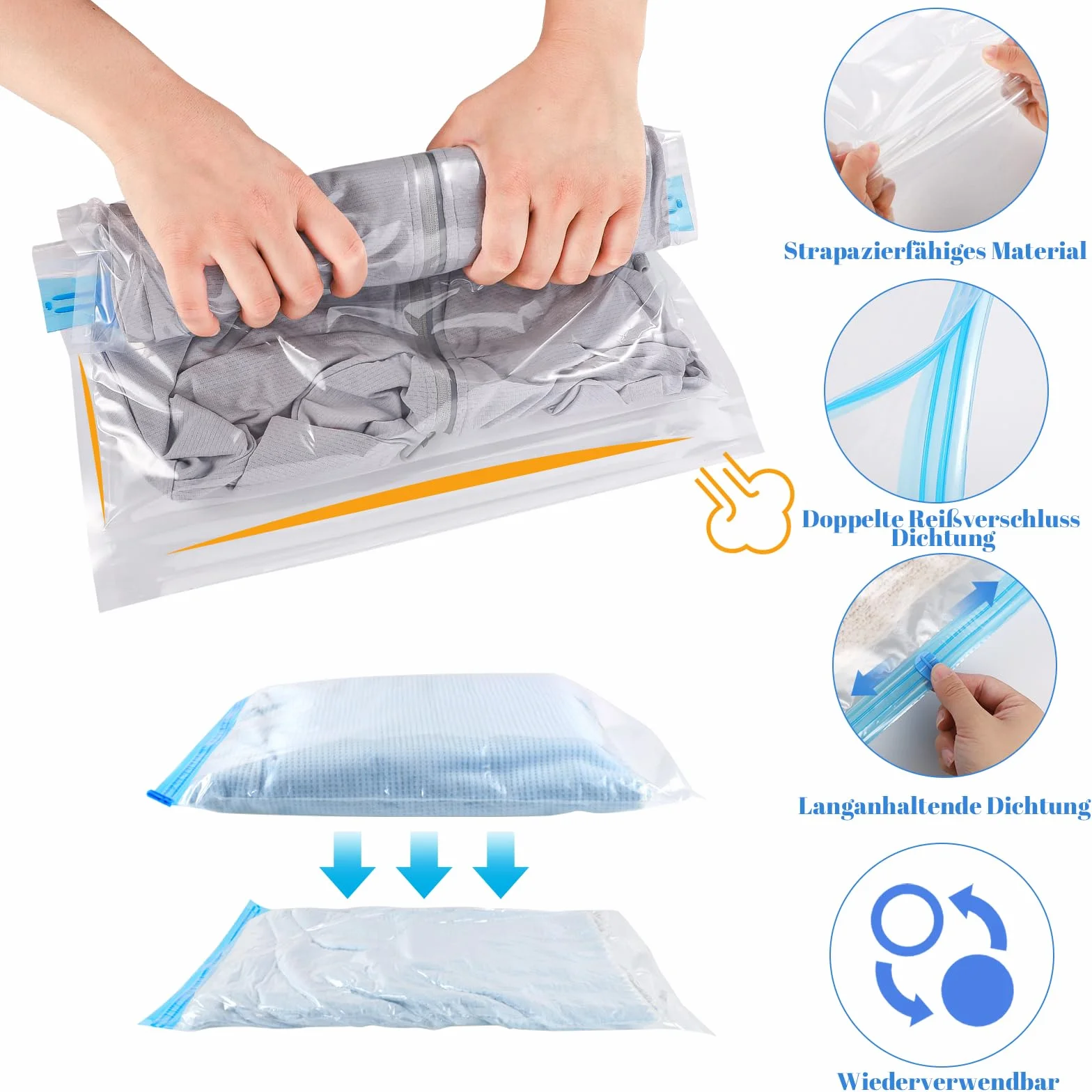 Dntorx Worki próżniowe na ubrania, 12 sztuk, 40 x 60 cm, worki próżniowe do ubrań, worki próżniowe, do wielokrotnego użytku, nie wymaga pompy próżniowej