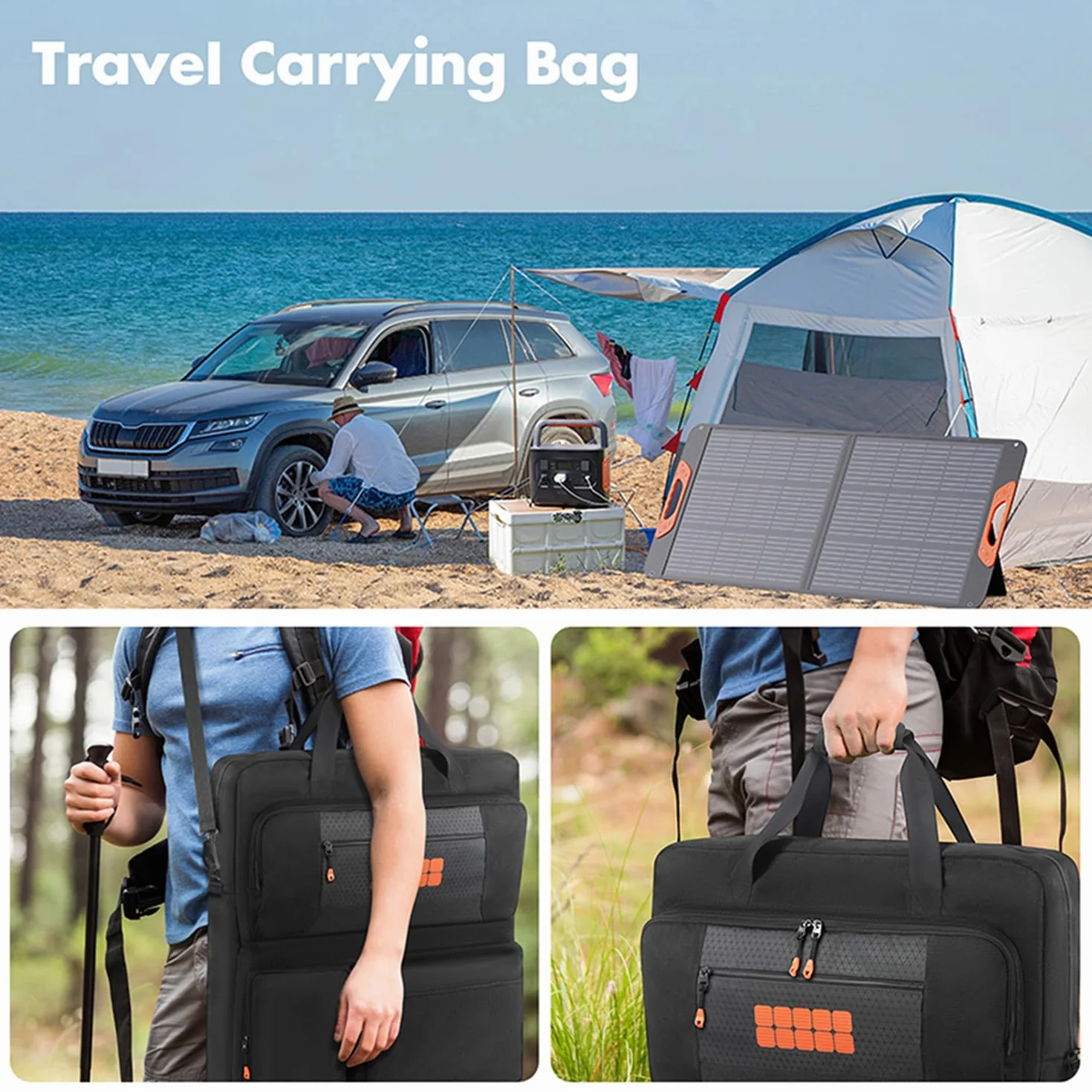 Torba do przenoszenia kompatybilna z Jackery SolarSaga 100 W 200 W 200 W dwukierunkowy przenośny panel słoneczny, podróżna torba do przechowywania na 2 panele akumulatorowe z kieszeniami na