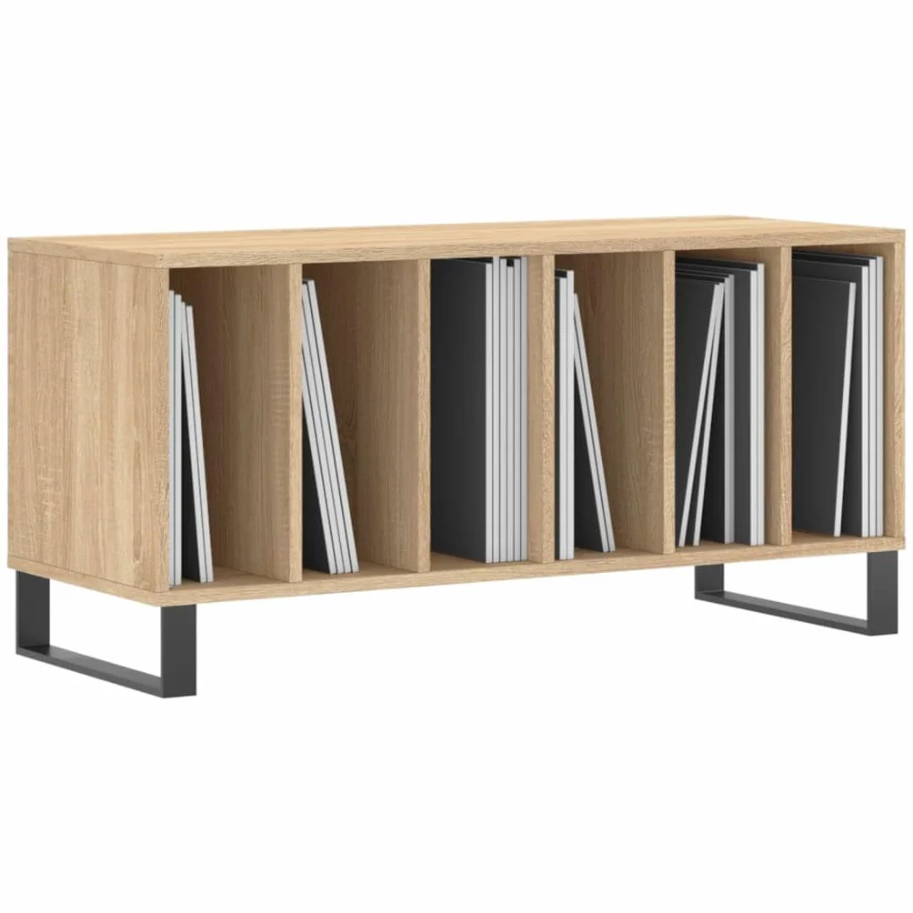 Hothingwell Szafka na płyty winylowe drewno konstrukcyjne 100 x 38 x 48 cm, szafka do przechowywania LP z wytrzymałym blatem do gramofonu i żelaznymi nóżkami