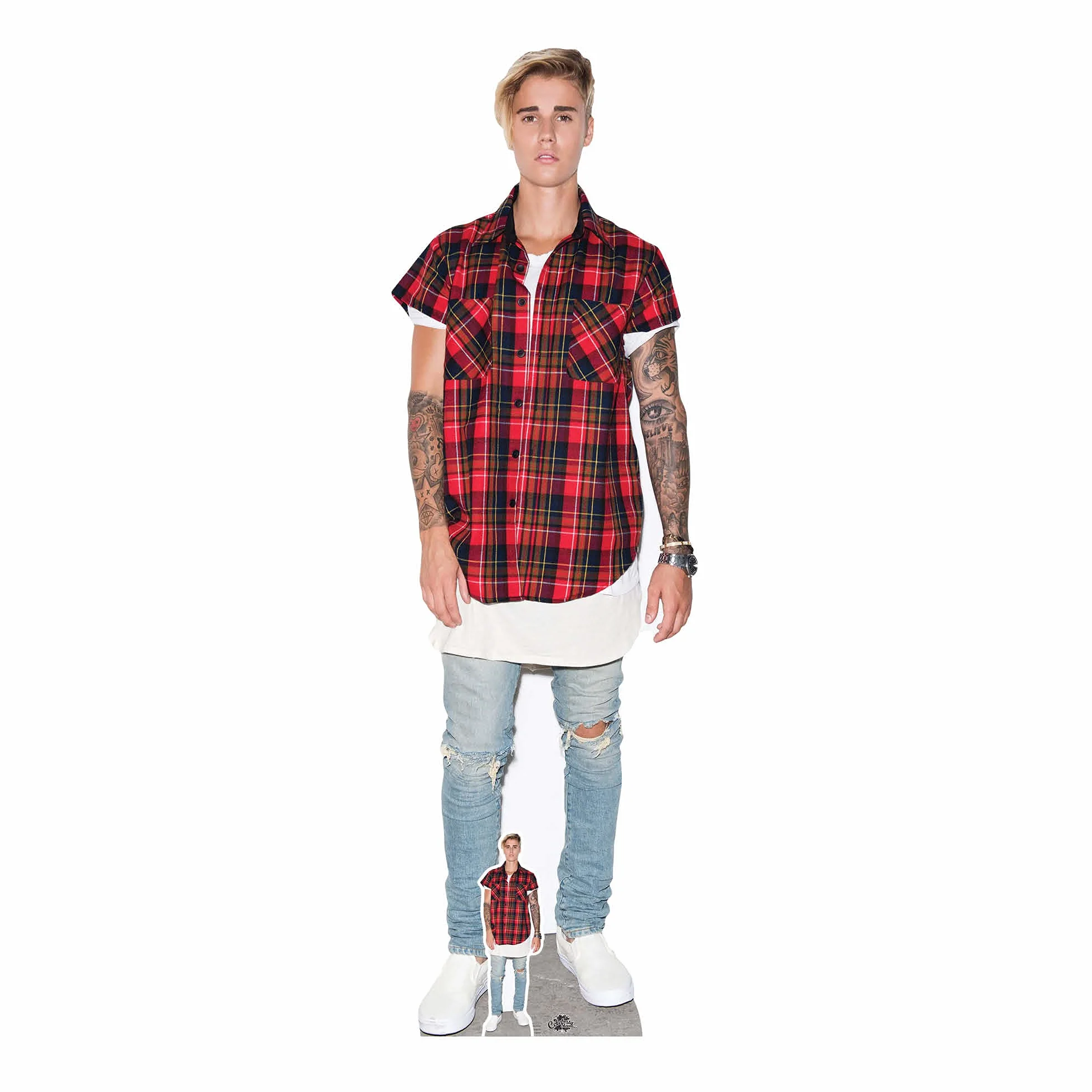 STAR CUTOUTS SC2019, 172 x 53 x 172 cm Justin Bieber czerwono-czarny karton o naturalnej wielkości cięty kolor, jednolity, wielokolorowy