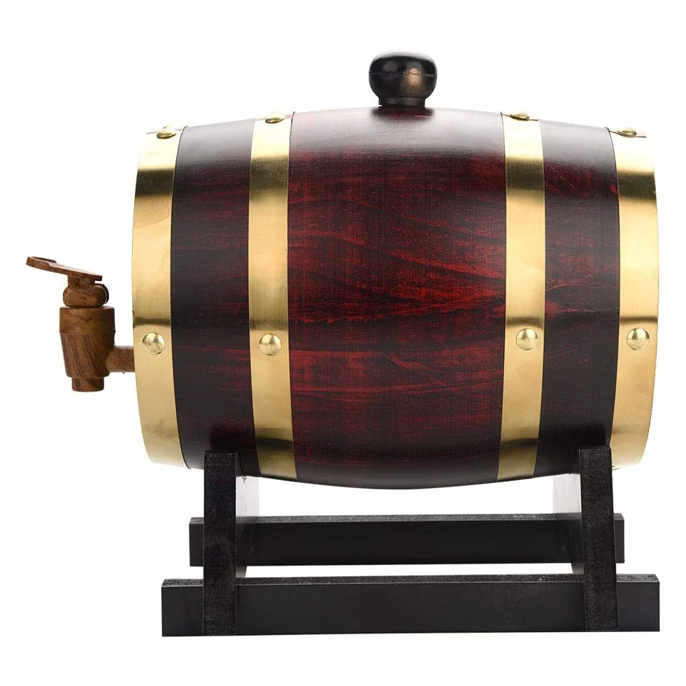 Beczka na wino dębowe przechowywanie beczki na piwo, dozownik beczki na wino z uchwytem na whisky piwo wino bourbon brandy, przechowywanie alkoholi piwa wina (5 l)