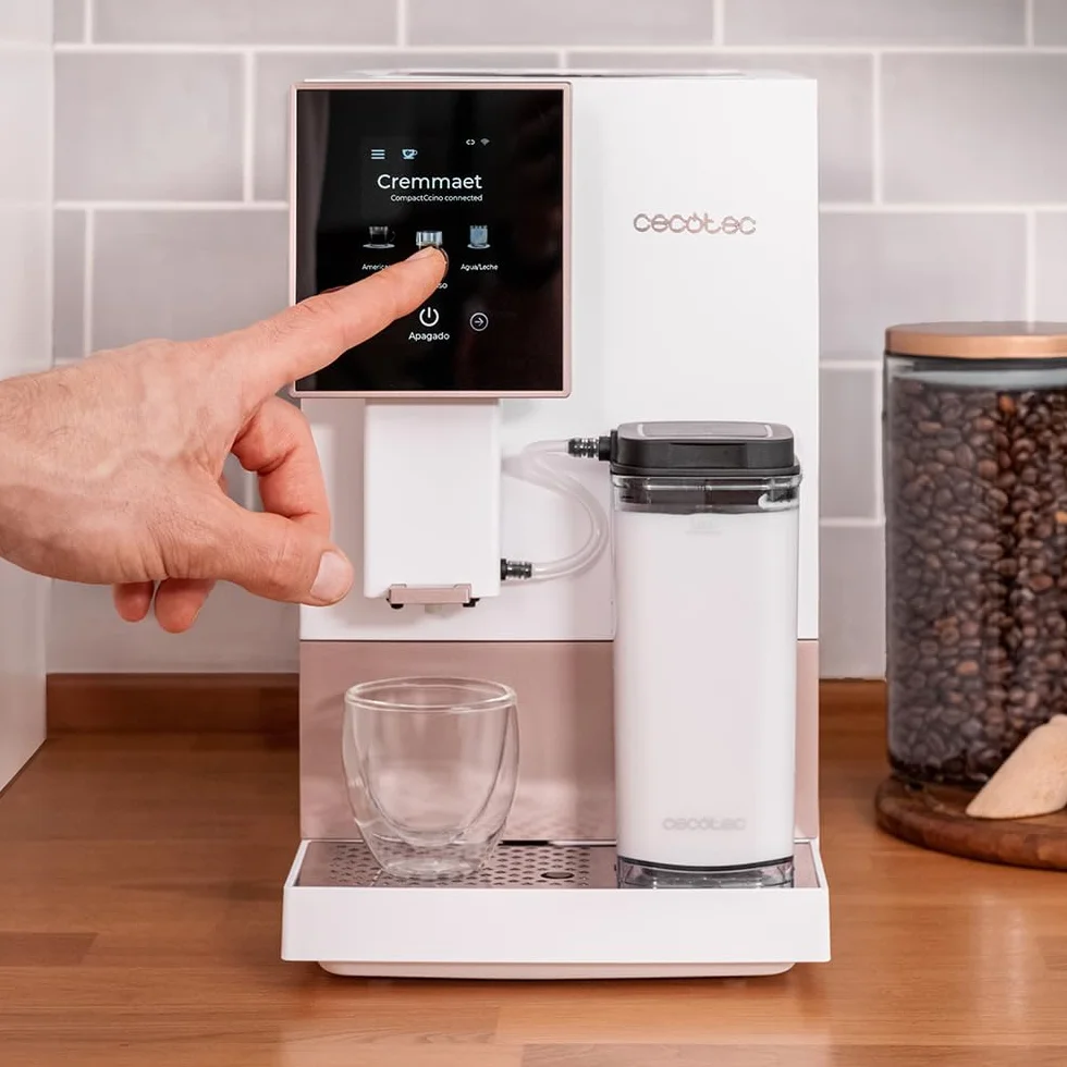 Cecotec Super automatyczny ekspres do kawy Cremmaet Compactccino Connected White Rose. 19 barów, wyświetlacz TFT i Wi-Fi, system Thermoblock, zbiornik na mleko, zbiornik na kawę 150 g, 5 poziomów