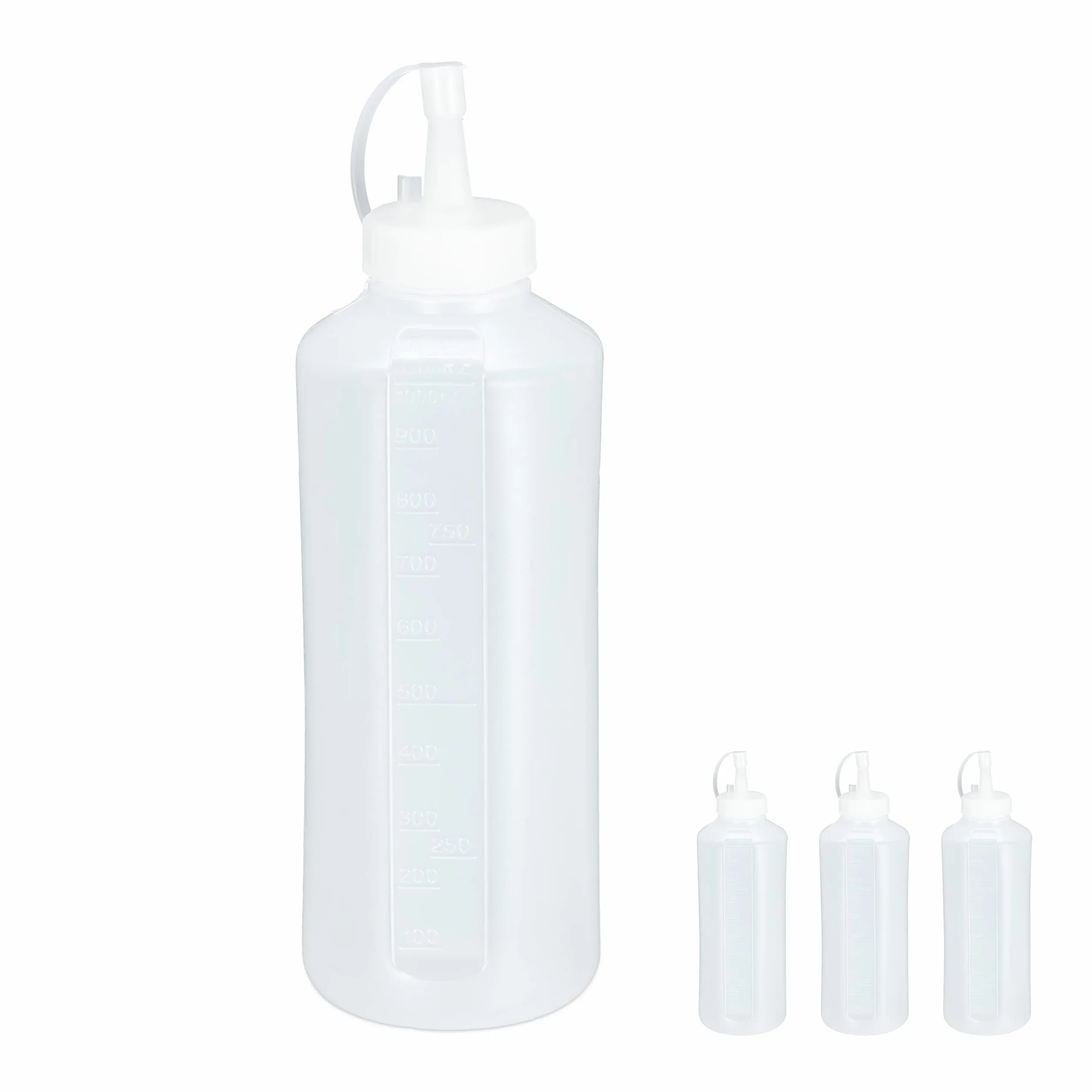 Relaxdays 16 x butelka do wyciskania, 1000 ml, do sosów, butelka do wyciskania, tworzywo sztuczne, butelka na sos, przezroczysta
