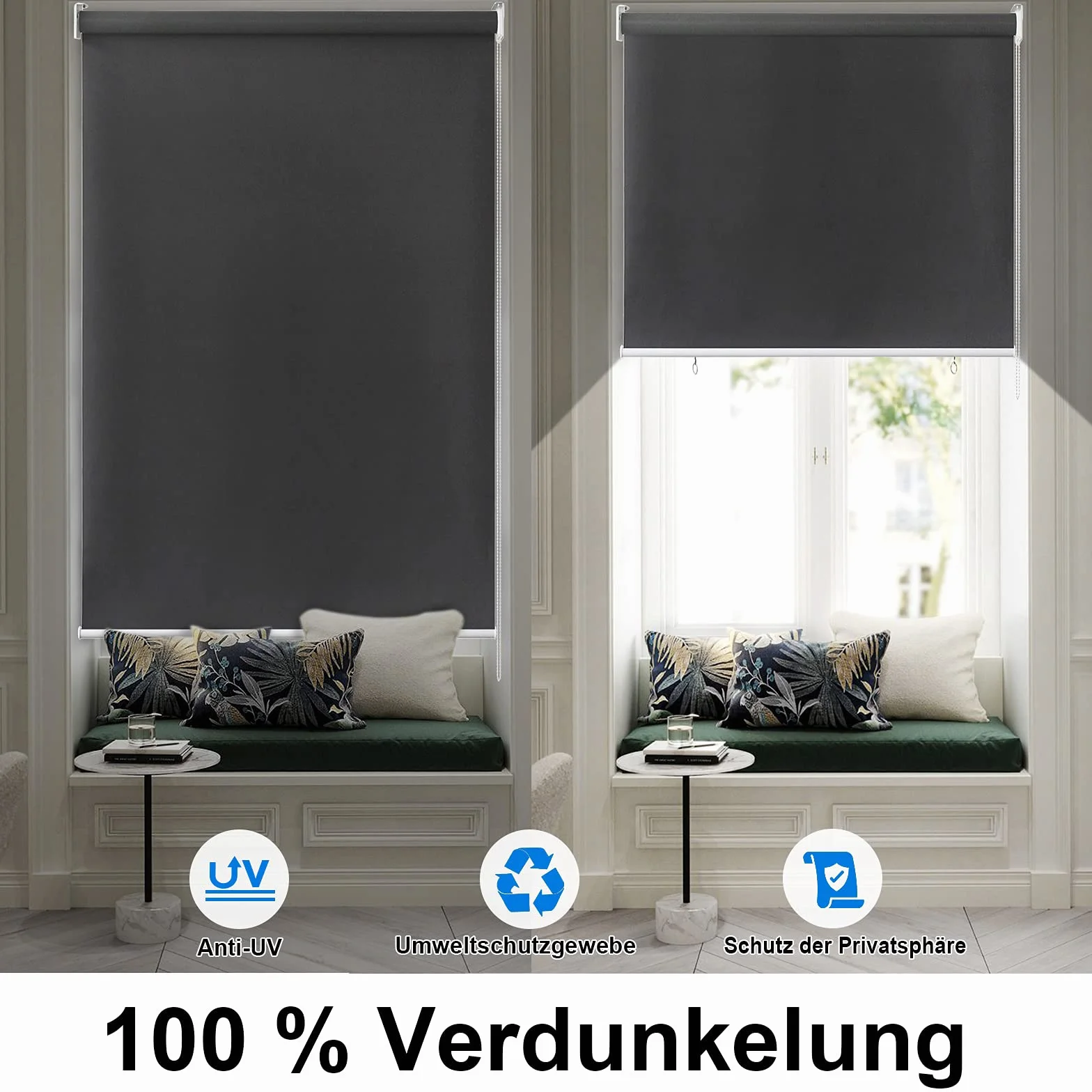 UISEBRT Roleta zewnętrzna, markiza pionowa, roleta balkonowa, do użytku na zewnątrz, roleta przeciwsłoneczna, ochrona przed promieniowaniem UV (180 cm x 240 cm, antracytowa)