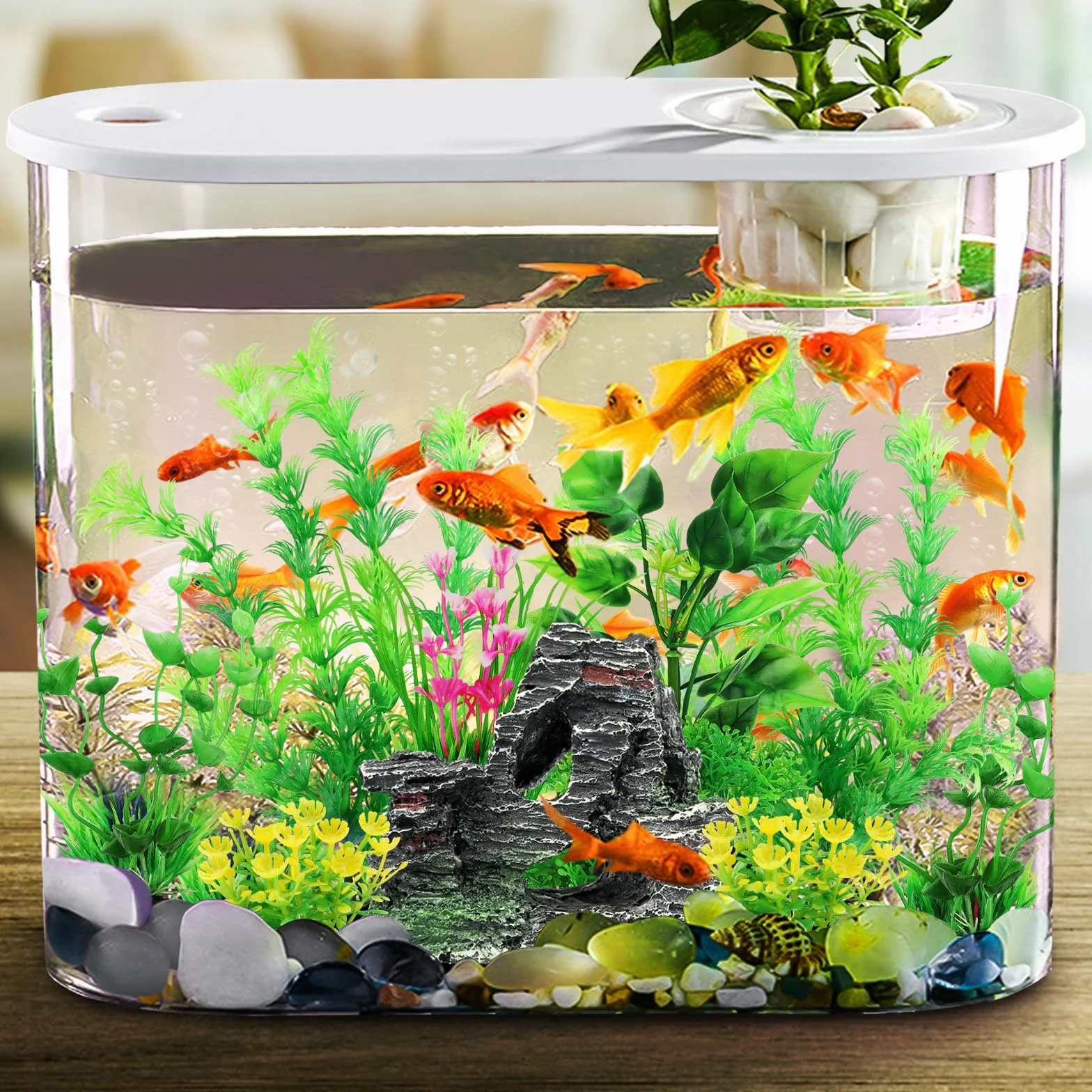 QUOZUO Rośliny Akwariowe Plastikowa Dekoracja z Skały Polyresin Cave Ornament 9 szt