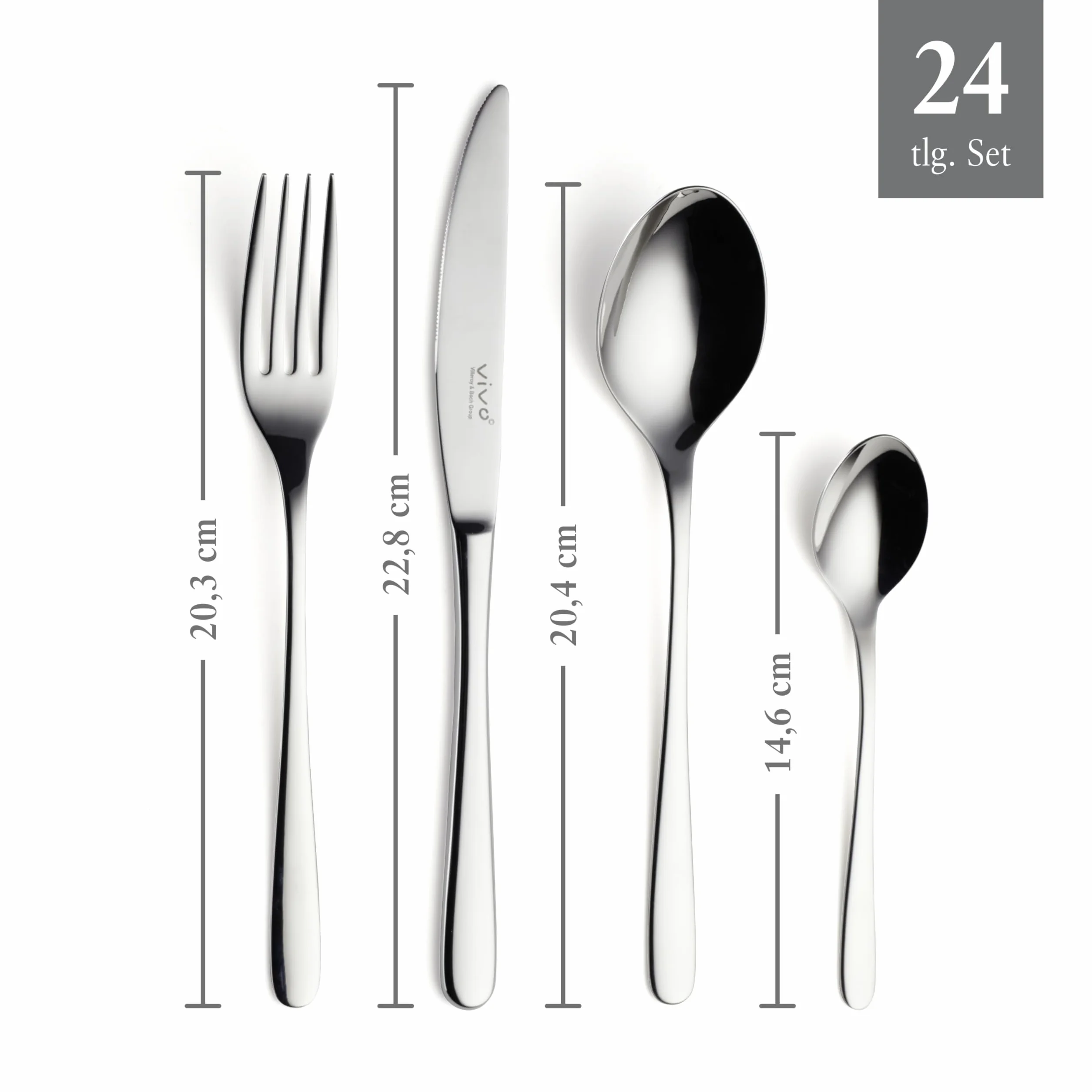 vivo by Villeroy & Boch – New Fresh Basic komplet sztućców, 24-cz., dla 6 osób, stal nierdzewna 18/10, można myć w zmywarce