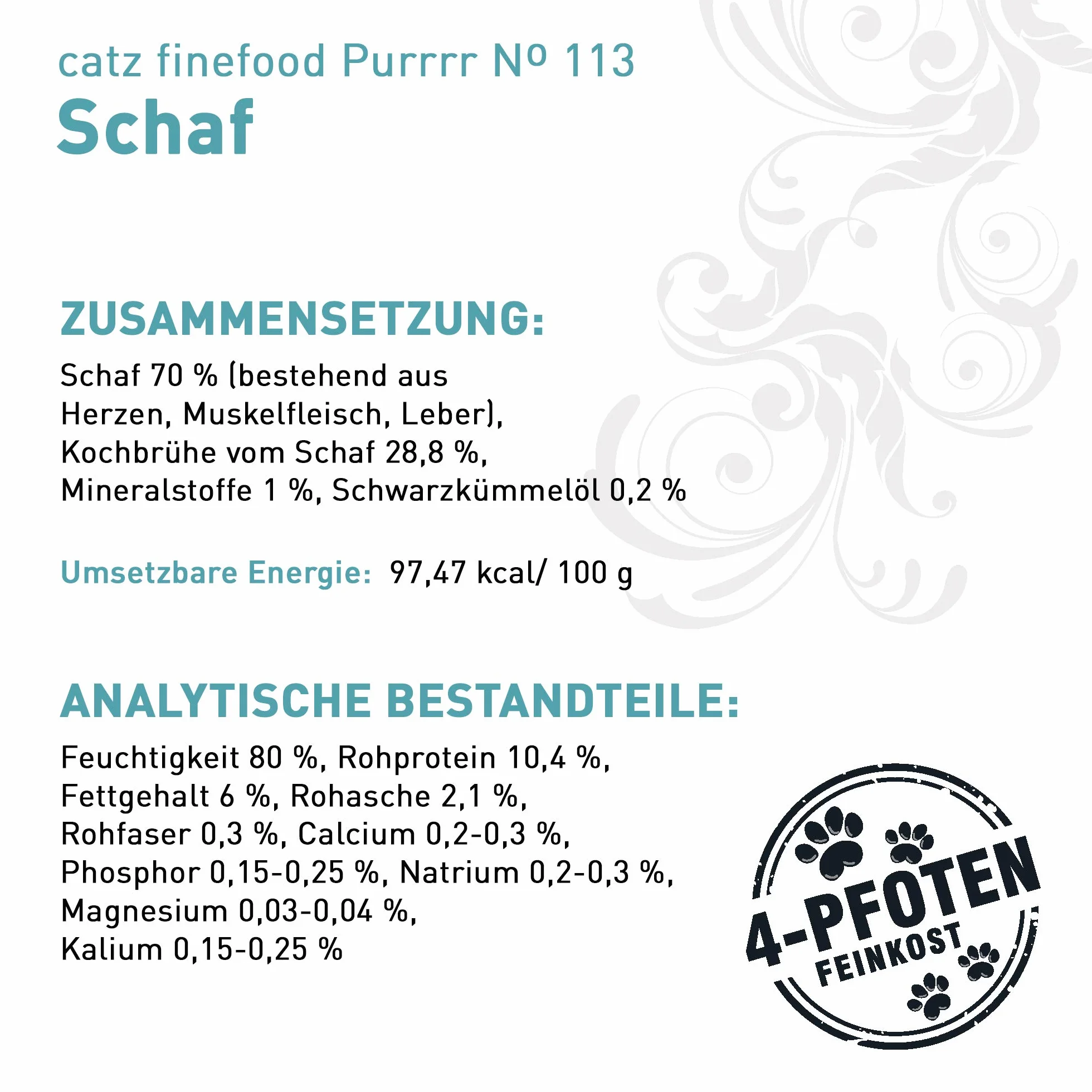 catz finefood Purrrr Monoprotein karma dla kotów mokra nr 113, dla kotów wrażliwych na odżywianie, 70% zawartości mięsa, puszka 6 x 400 g
