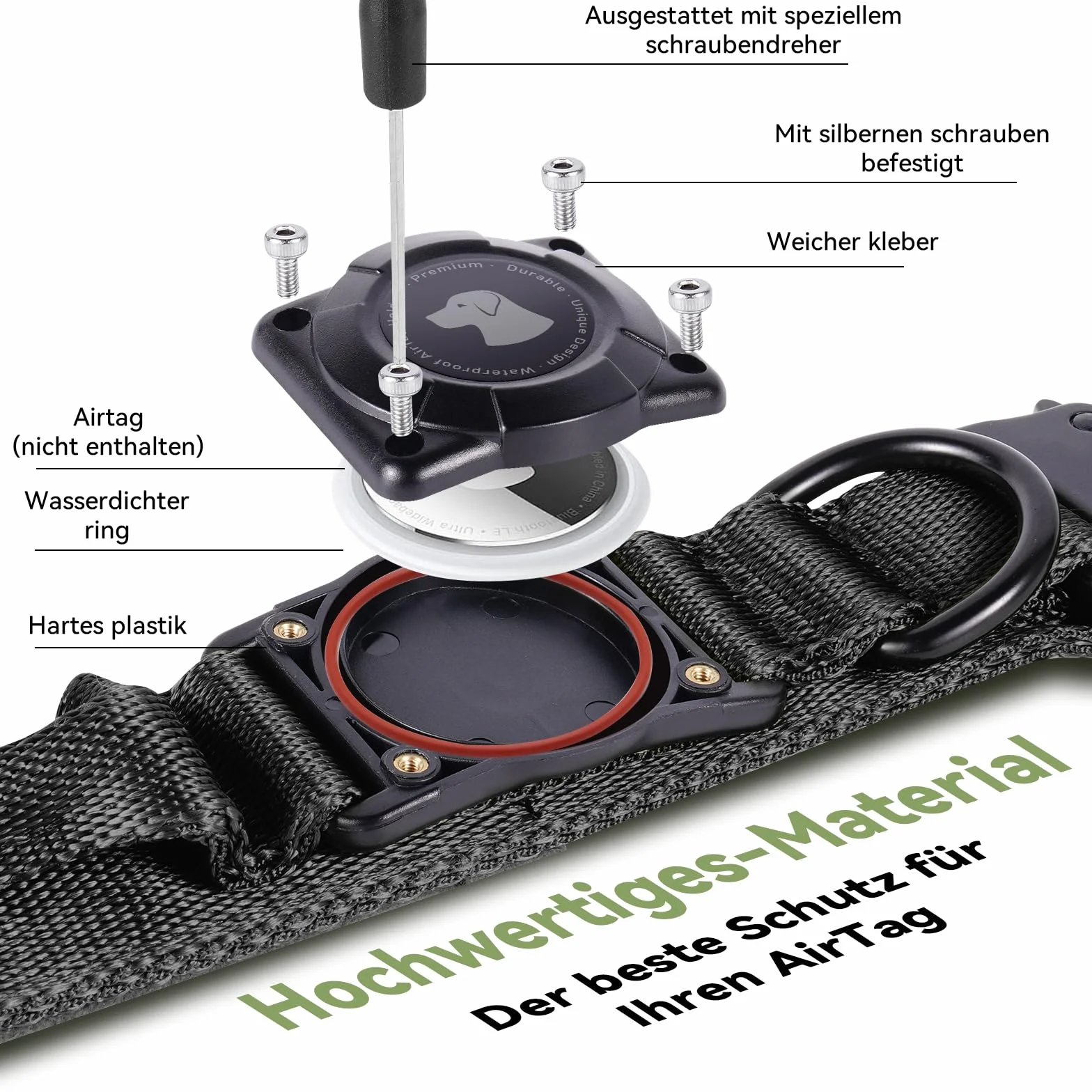 DE AirTag Tactical Dog Collar 2.0 JL M czarny M 15"-19"