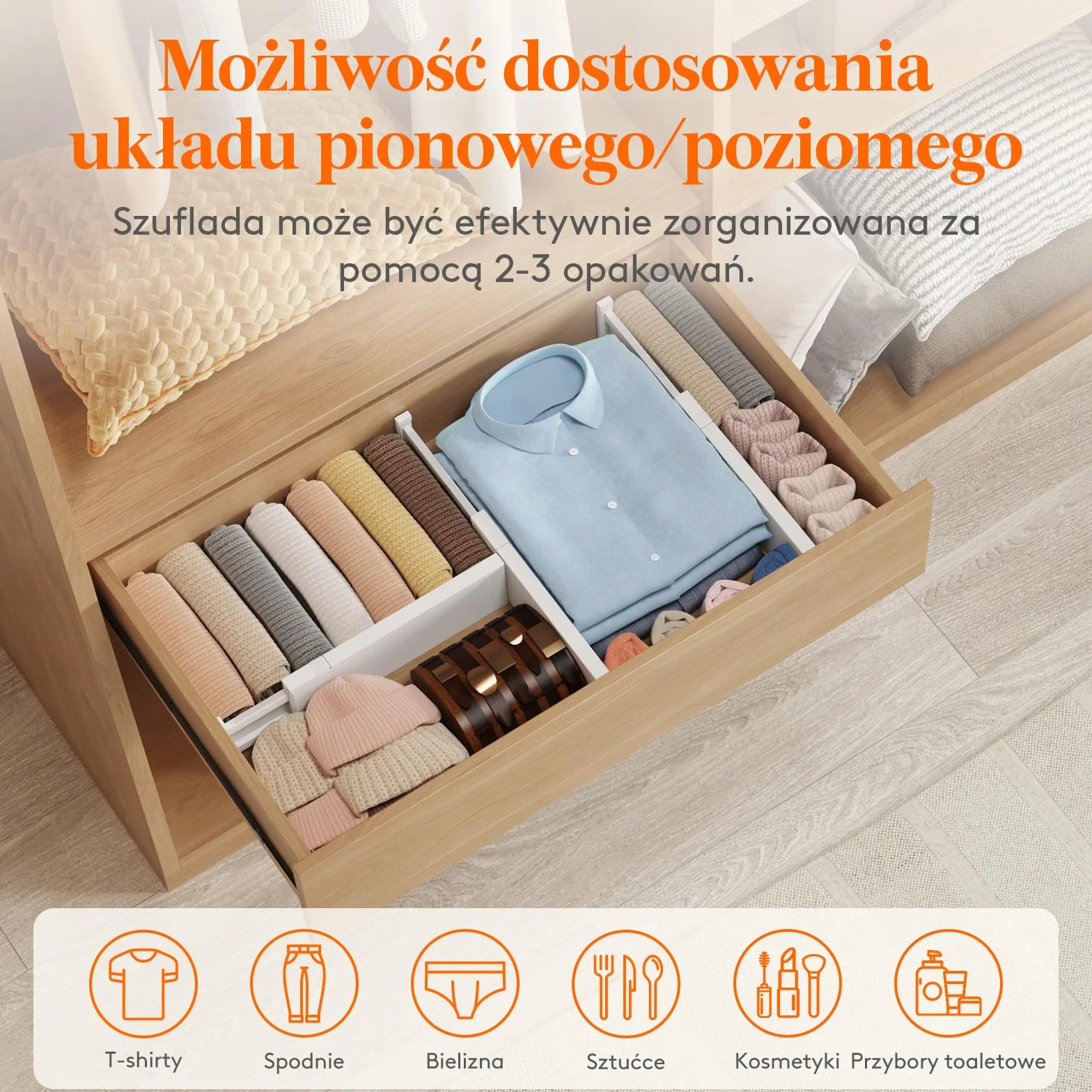 Lifewit 5-pak przegródek do szuflad o wysokości 10 cm, regulowane organizery na ubrania, rozszerzalne separatory komody w sypialni/łazience/kuchni/biurze