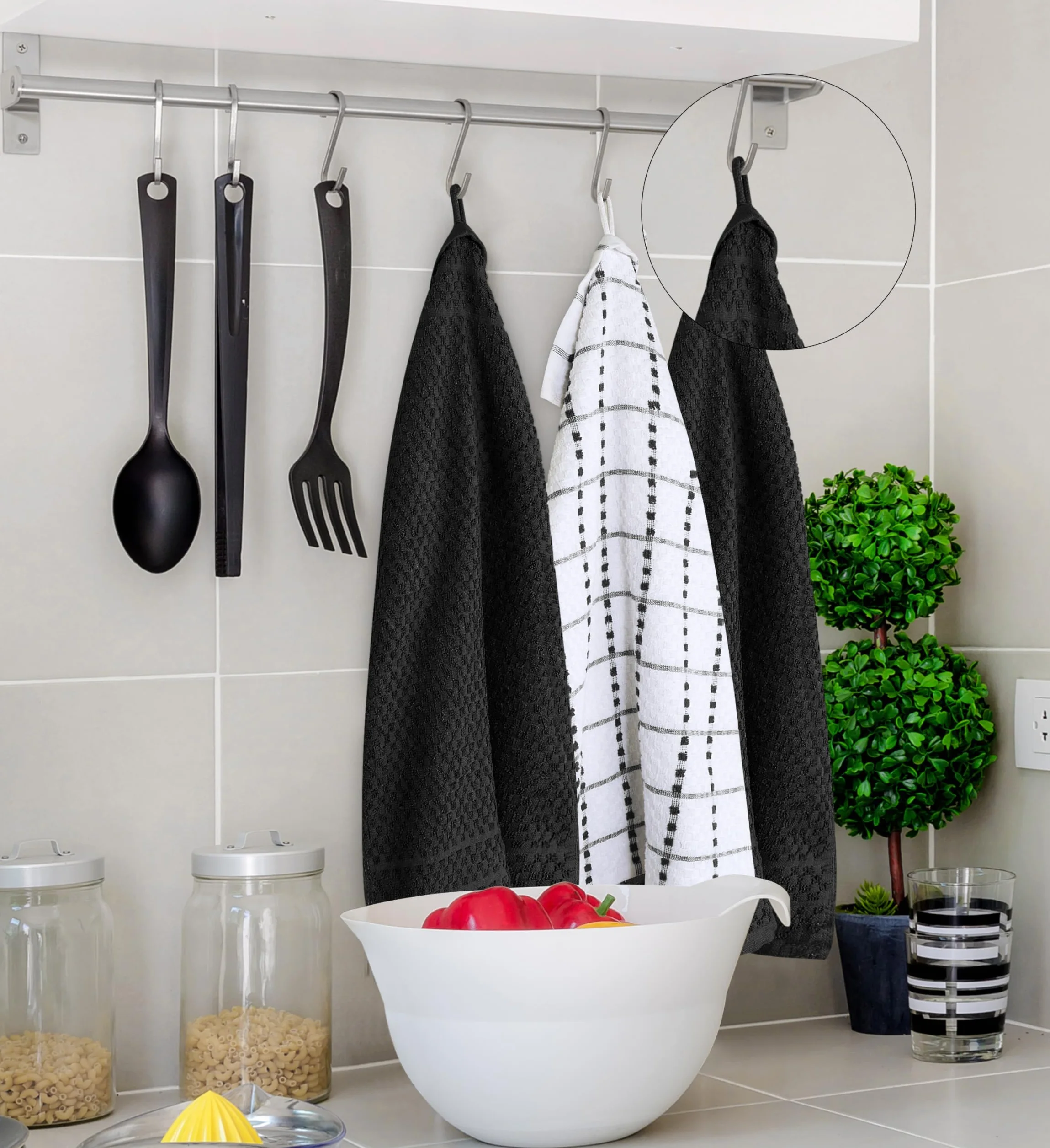 Utopia Towels - Ręczniki kuchenne, opakowanie 12 sztuk, 38 x 64 CM, 100% bawełny Ring Spun, super miękkie i chłonne lniane ręczniki do naczyń (Czarny)