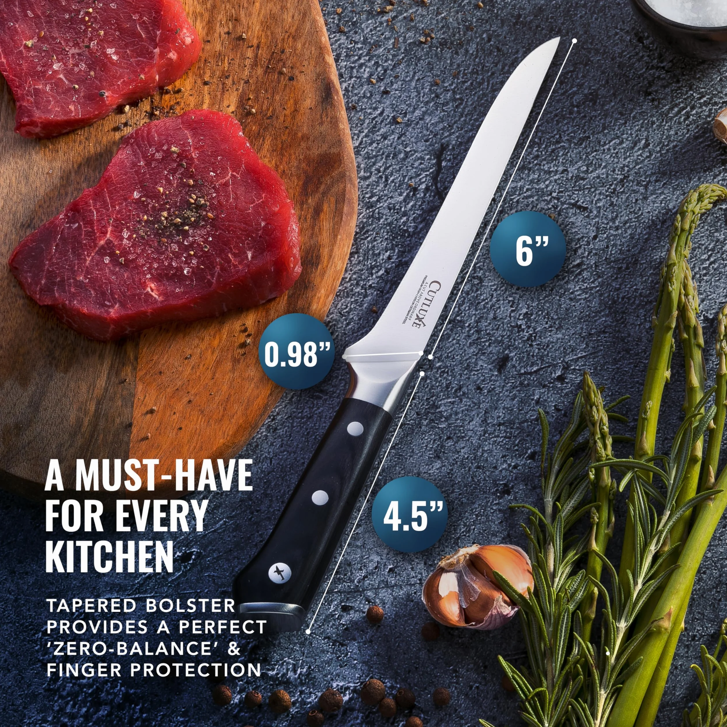 CUTLUXE Boning Knife – 6" Flexible Fillet Knife – Forged High Carbon German Steel – Full Tang & Razor Sharp – Ergonomic Handle Design – Artisan Series