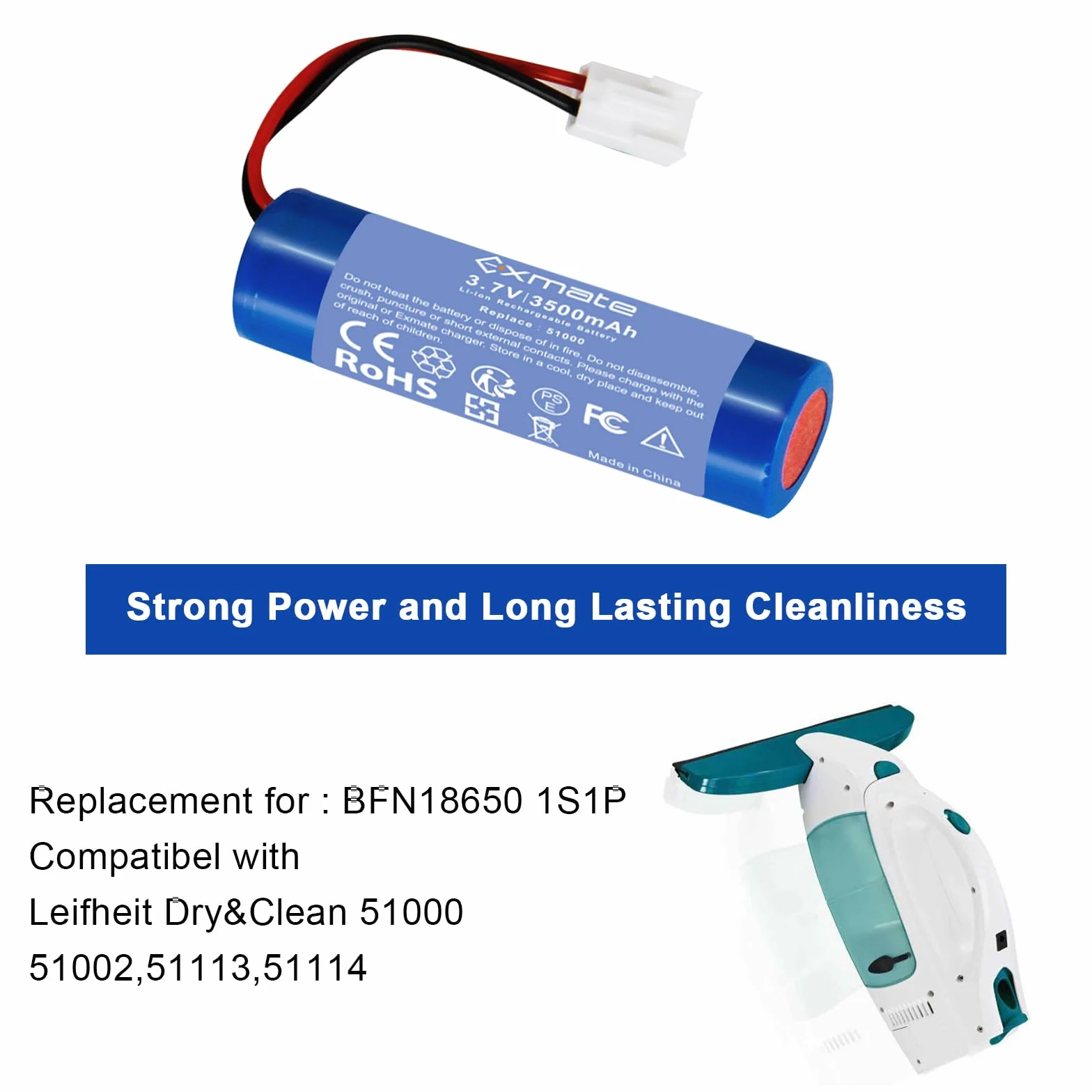 Exmate 3,7 V 3500 mAh akumulator litowo-jonowy do odkurzacza Leifheit Dry&Clean 51000, 51002, 51113, 51114 m. in